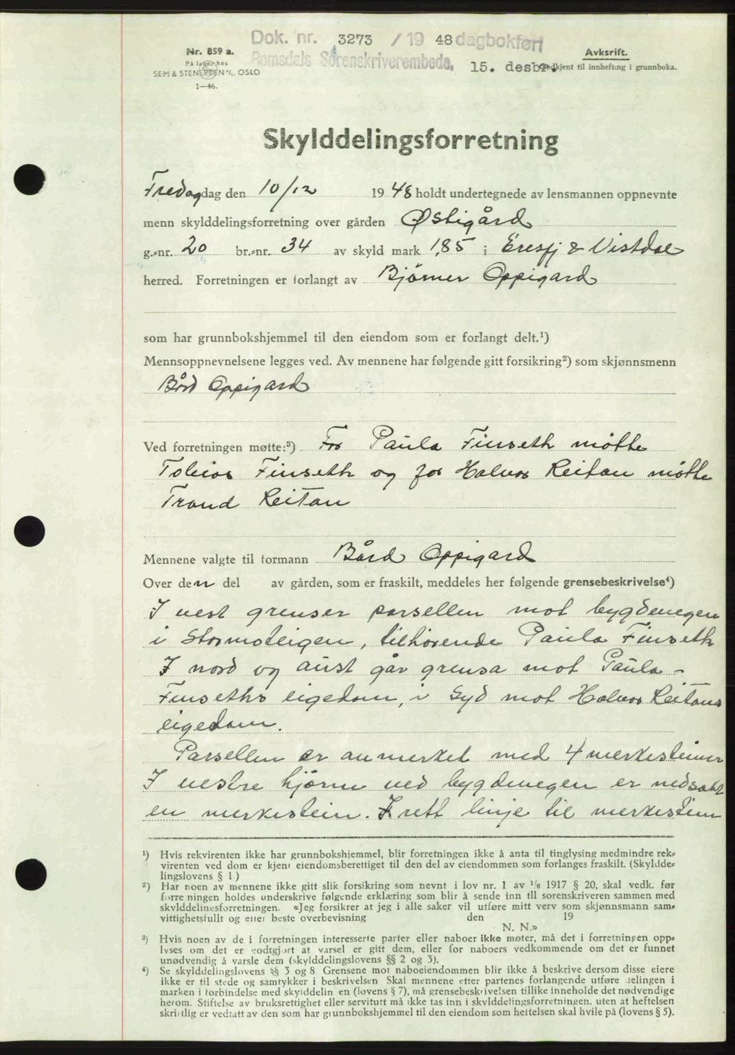 Romsdal sorenskriveri, AV/SAT-A-4149/1/2/2C: Mortgage book no. A28, 1948-1949, Diary no: : 3273/1948