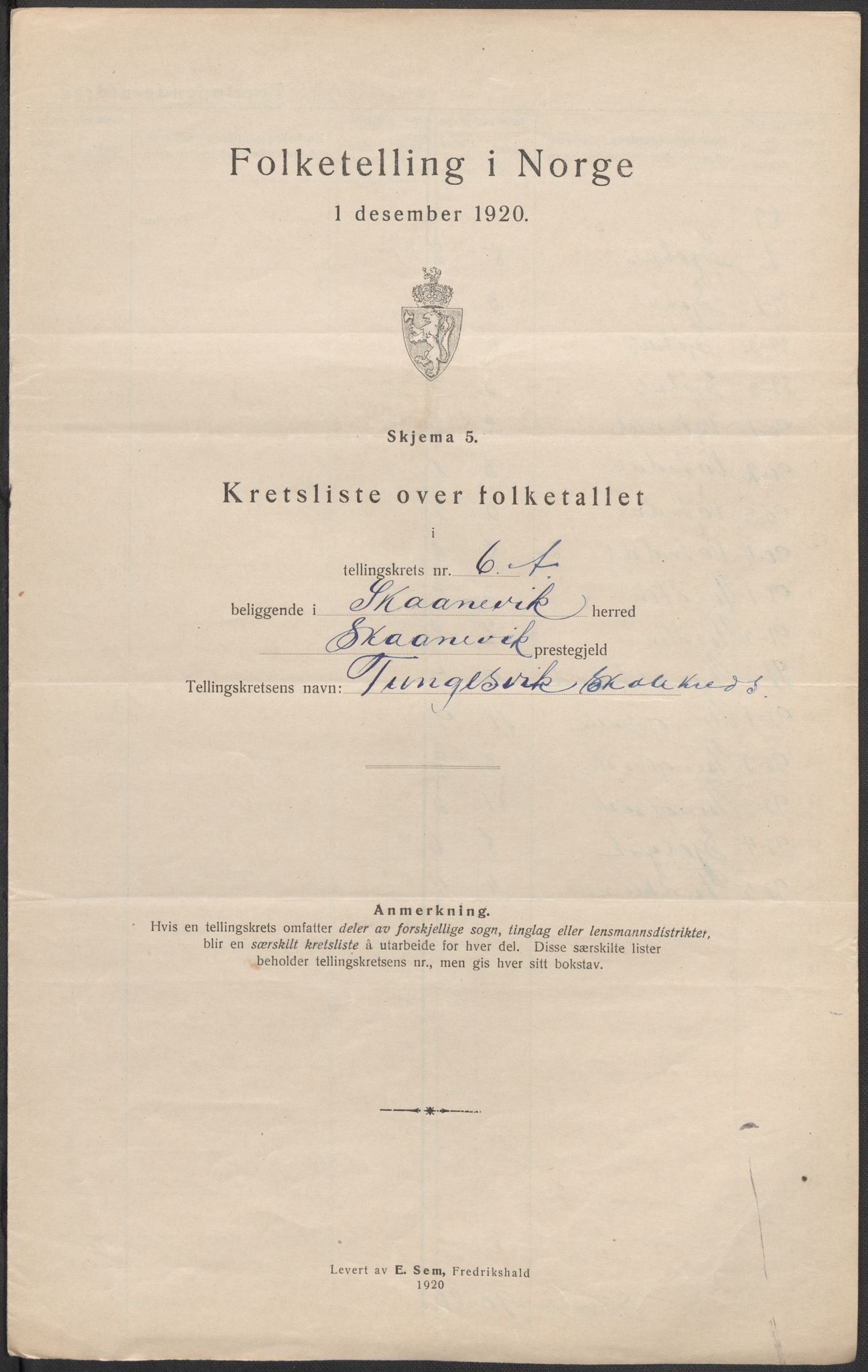 SAB, 1920 census for Skånevik, 1920, p. 22