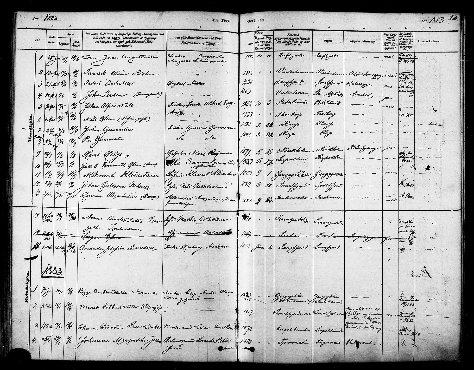 Tana sokneprestkontor, SATØ/S-1334/H/Ha/L0004kirke: Parish register (official) no. 4, 1878-1891, p. 216