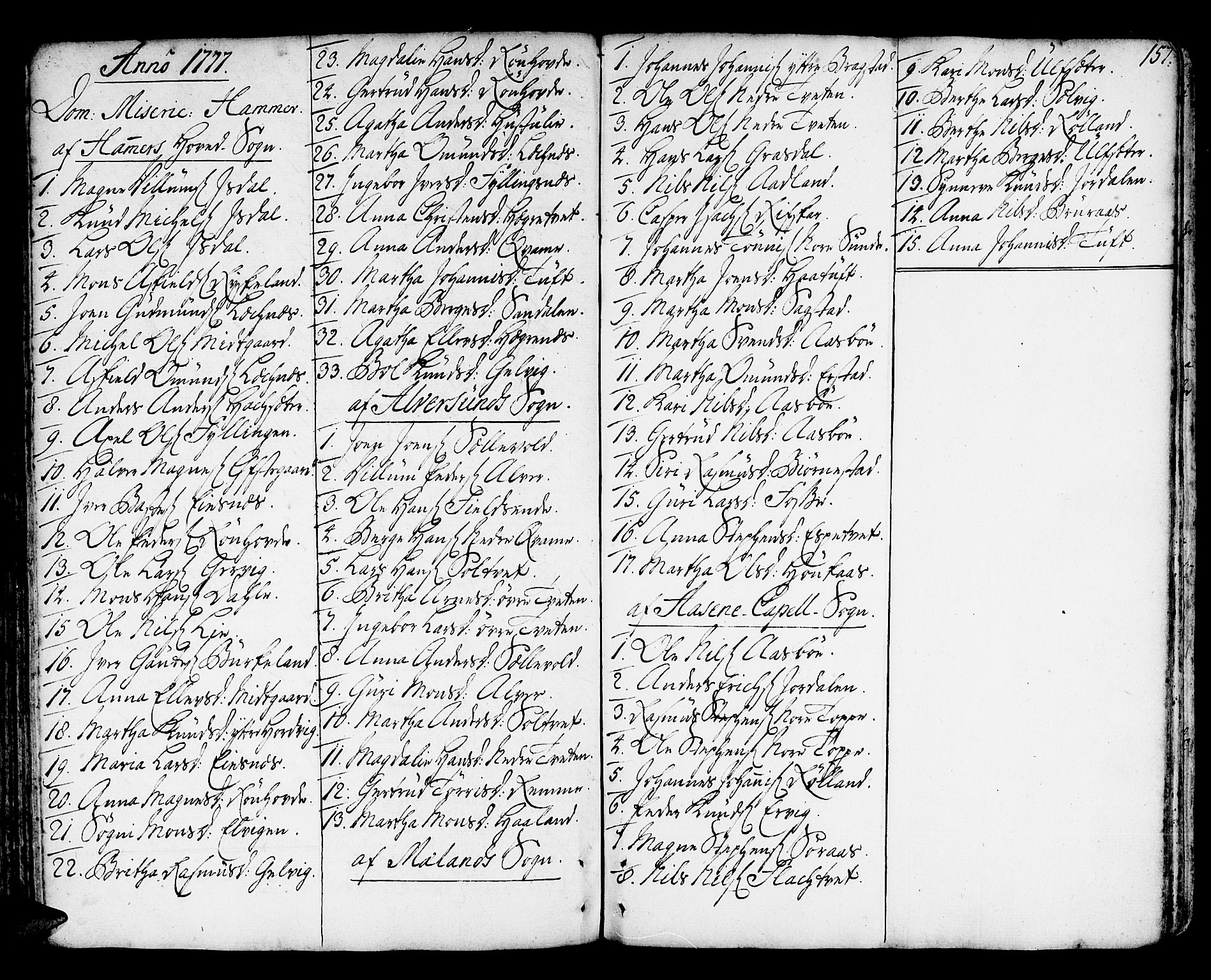 Hamre sokneprestembete, AV/SAB-A-75501/H/Ha/Haa/Haaa/L0007: Parish register (official) no. A 7, 1762-1777, p. 157