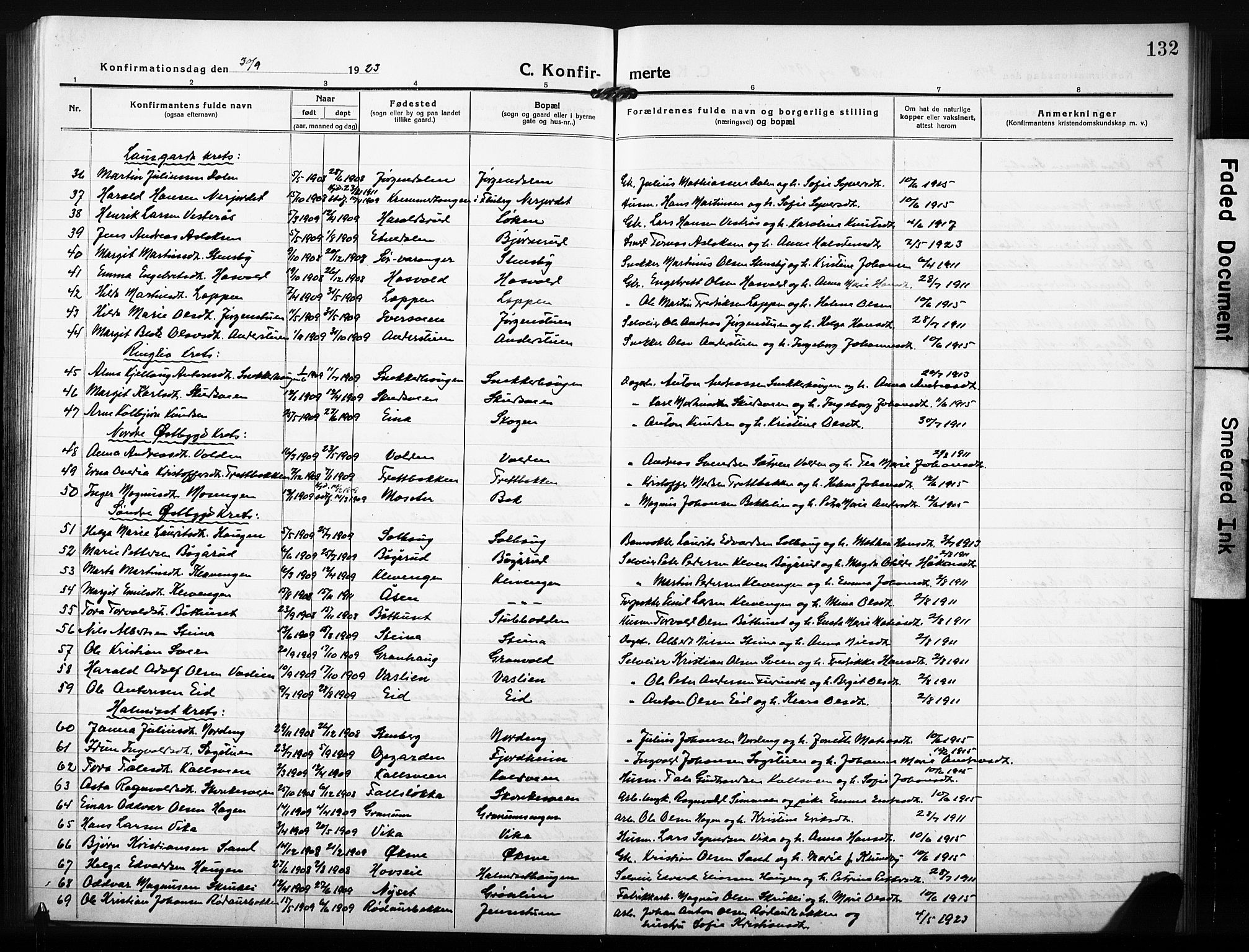 Søndre Land prestekontor, AV/SAH-PREST-122/L/L0007: Parish register (copy) no. 7, 1915-1932, p. 132