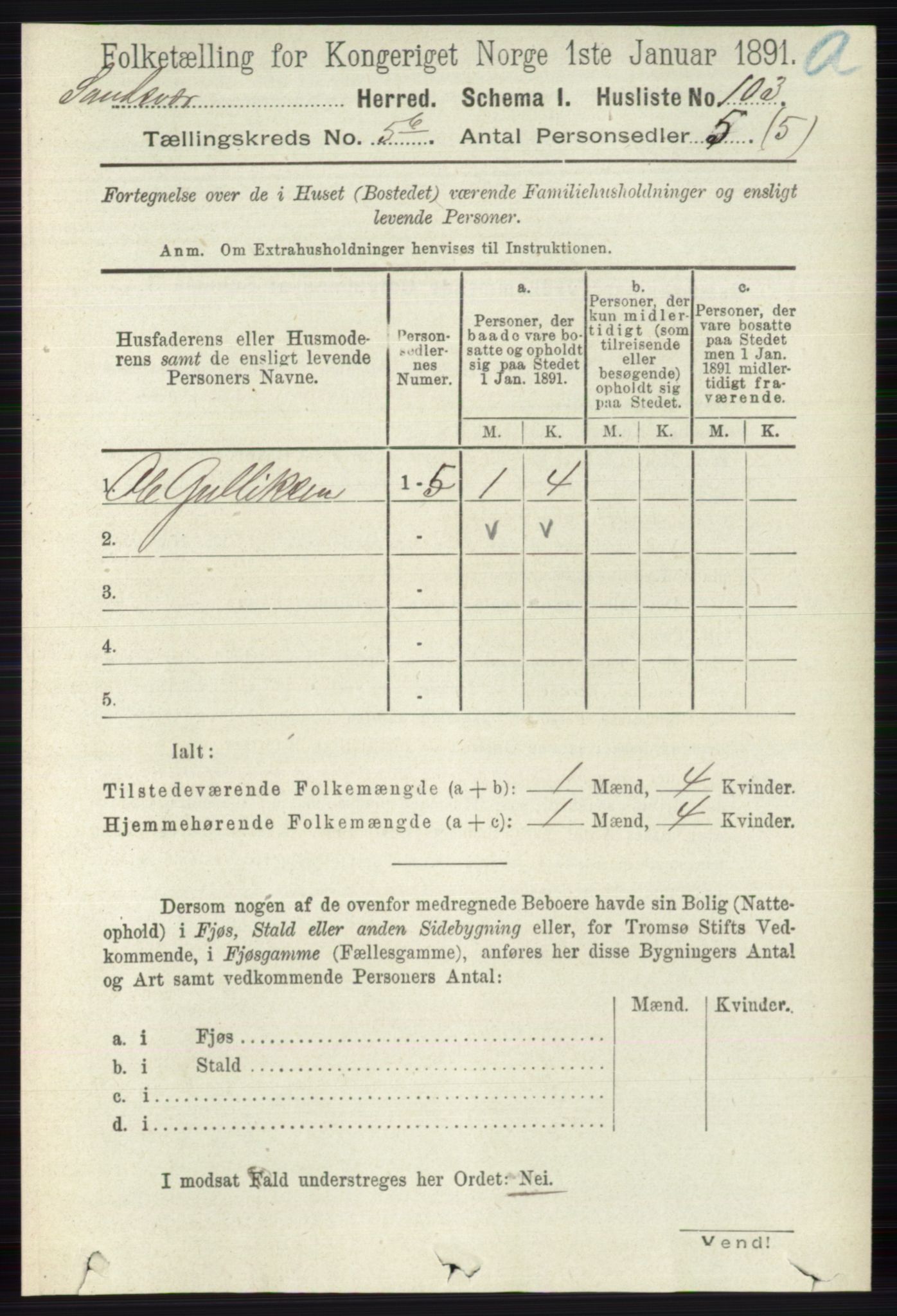 RA, 1891 census for 0629 Sandsvær, 1891, p. 2782