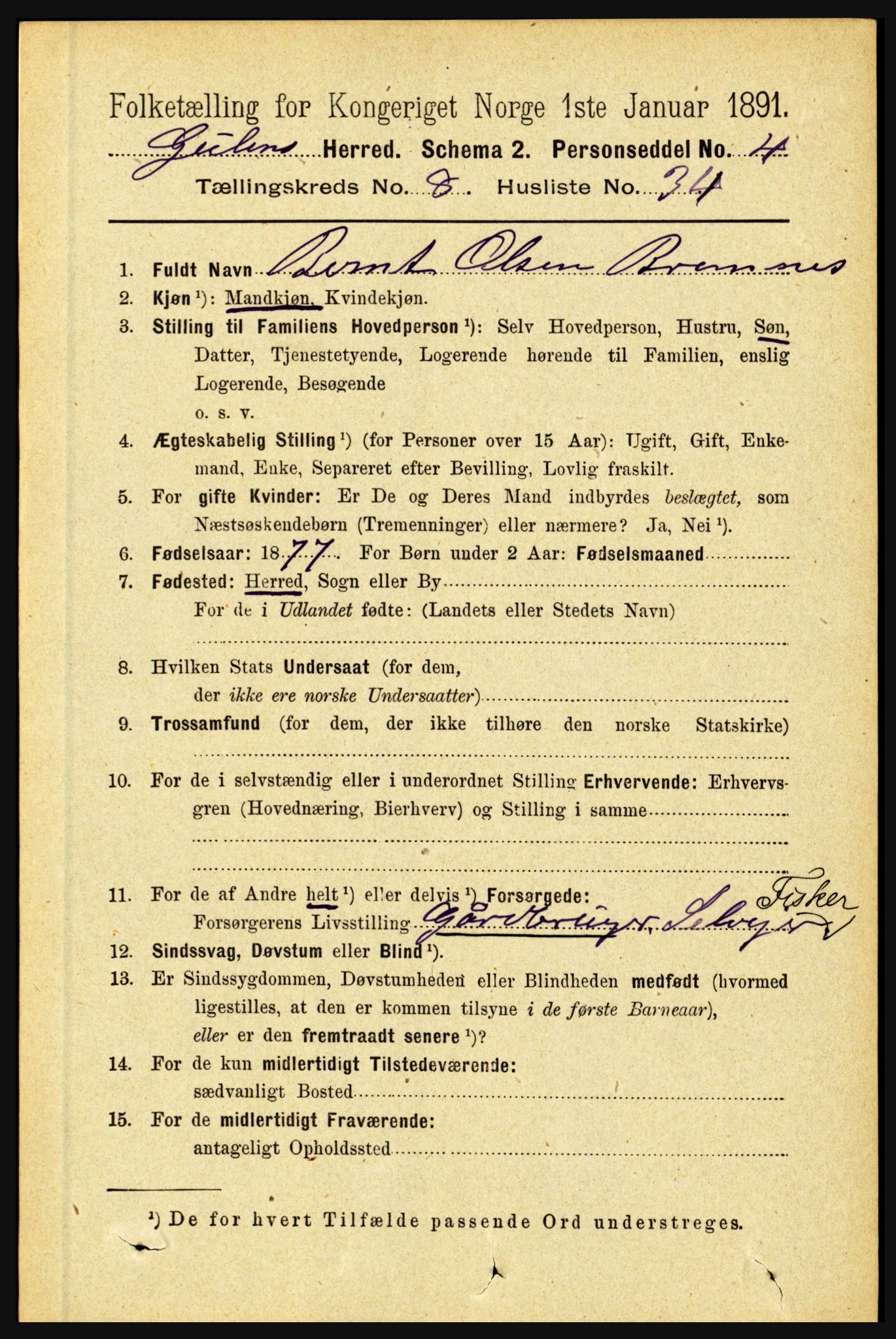 RA, 1891 census for 1411 Gulen, 1891, p. 2687