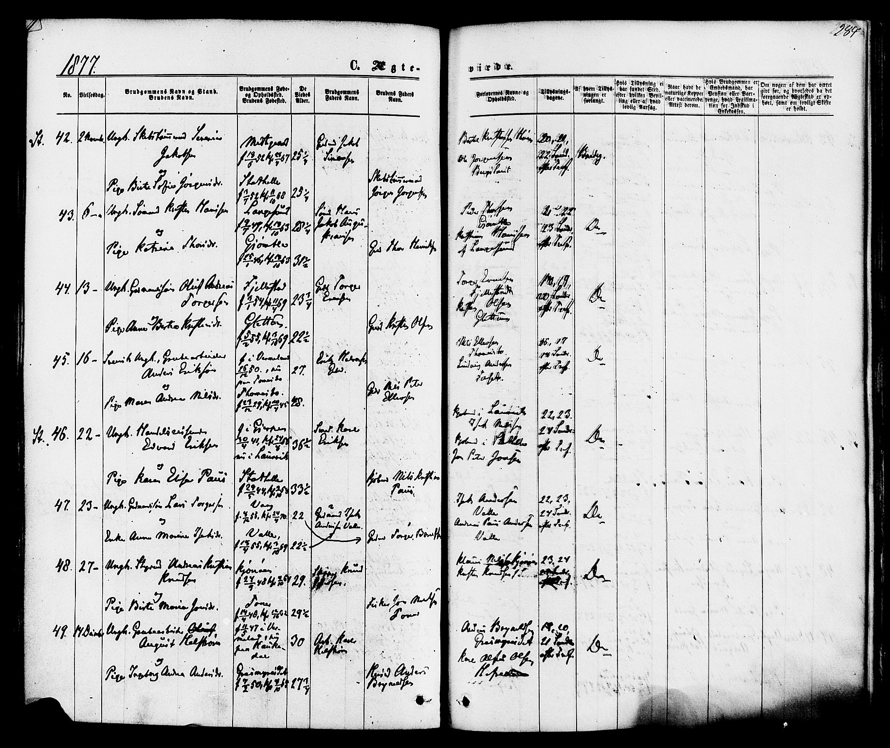 Bamble kirkebøker, SAKO/A-253/F/Fa/L0006: Parish register (official) no. I 6, 1869-1877, p. 284