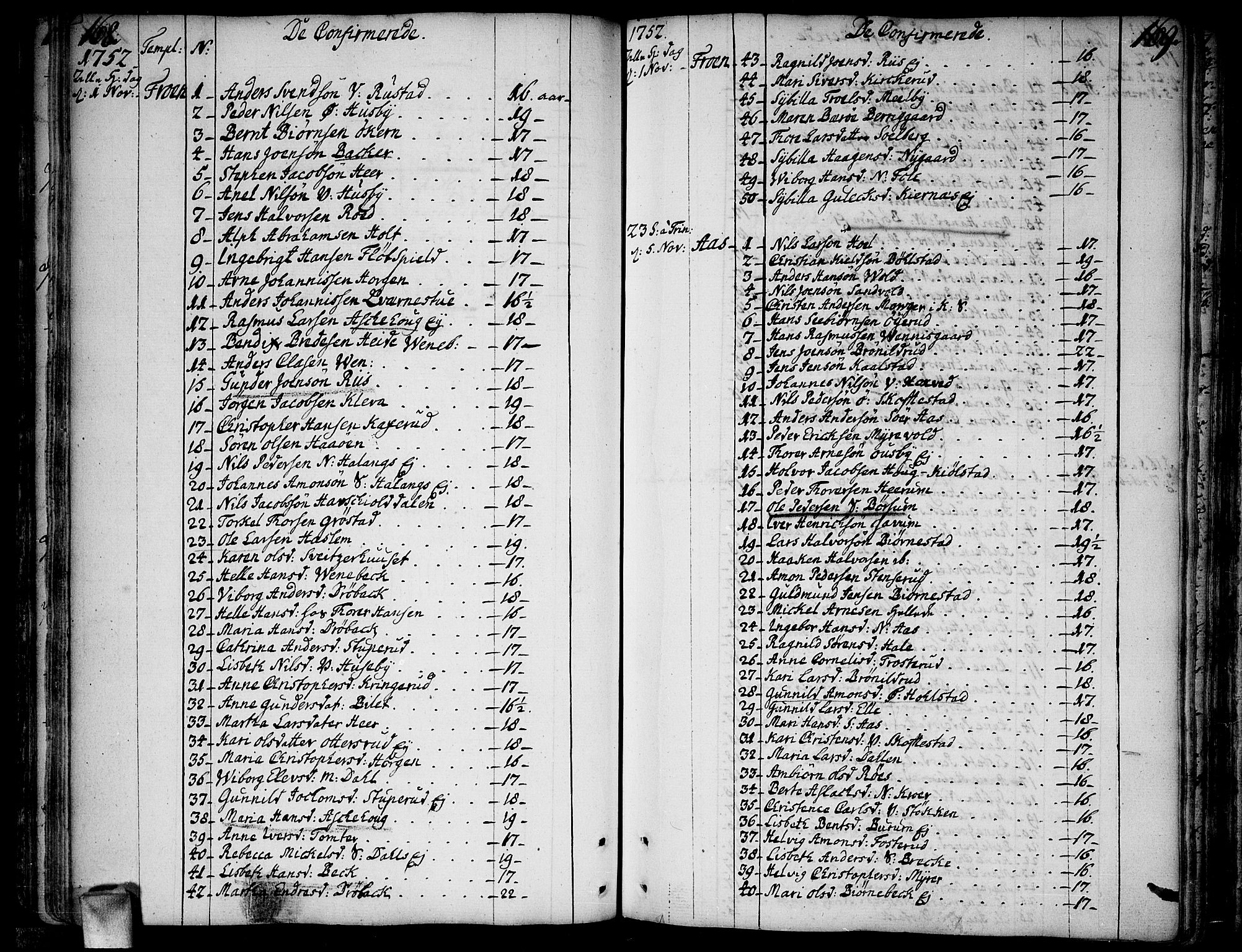 Ås prestekontor Kirkebøker, SAO/A-10894/F/Fa/L0001: Parish register (official) no. I 1, 1742-1778, p. 168-169