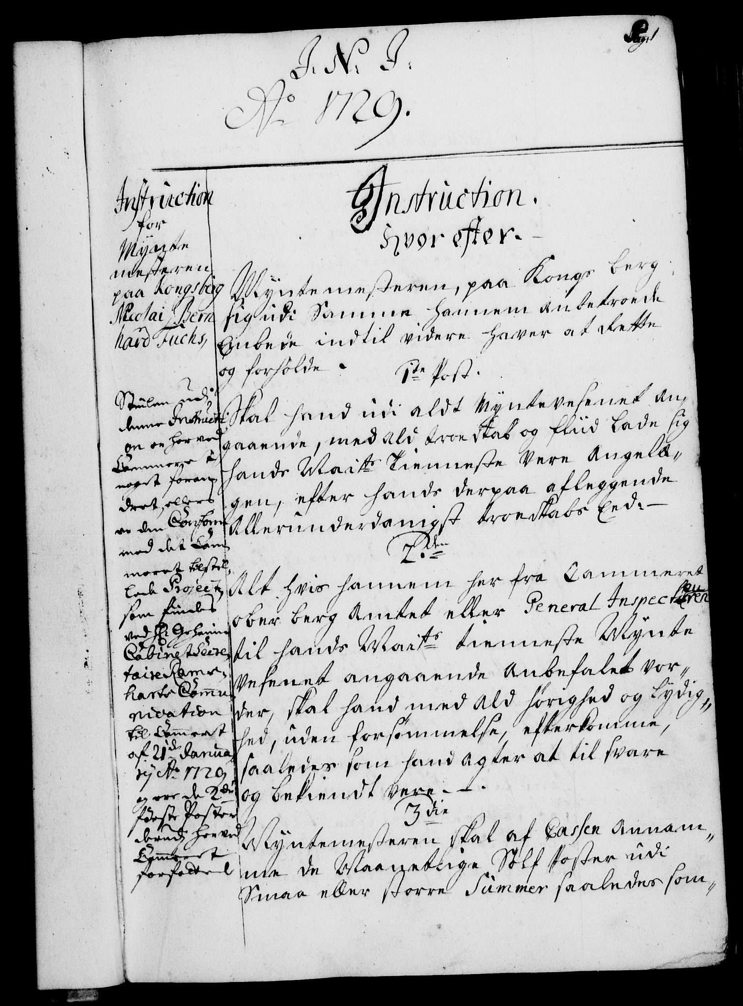 Rentekammeret, Kammerkanselliet, RA/EA-3111/G/Gg/Ggi/L0002: Norsk instruksjonsprotokoll med register (merket RK 53.35), 1729-1751, p. 1