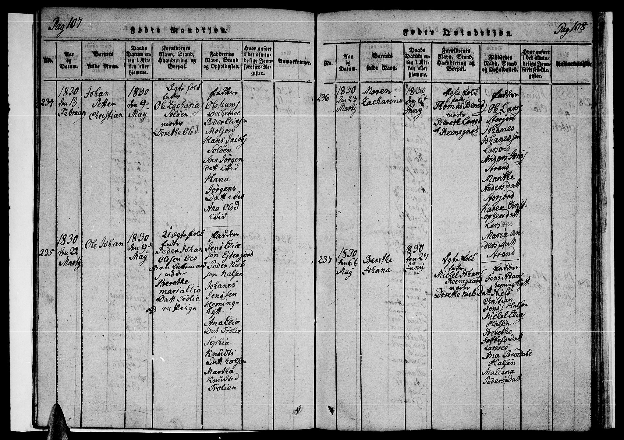 Ministerialprotokoller, klokkerbøker og fødselsregistre - Nordland, AV/SAT-A-1459/846/L0651: Parish register (copy) no. 846C01, 1821-1841, p. 107-108