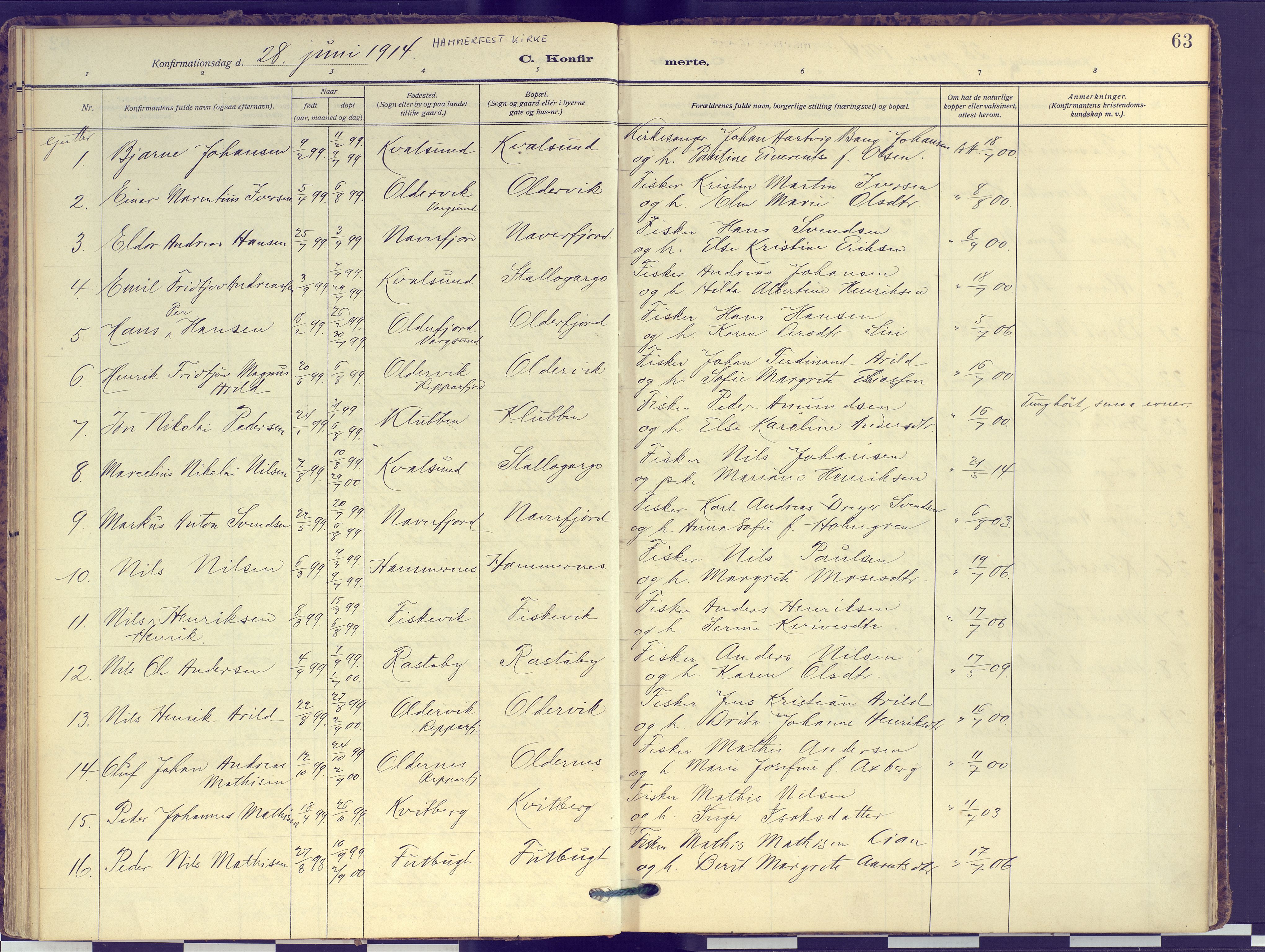 Hammerfest sokneprestkontor, SATØ/S-1347: Parish register (official) no. 16, 1908-1923, p. 63