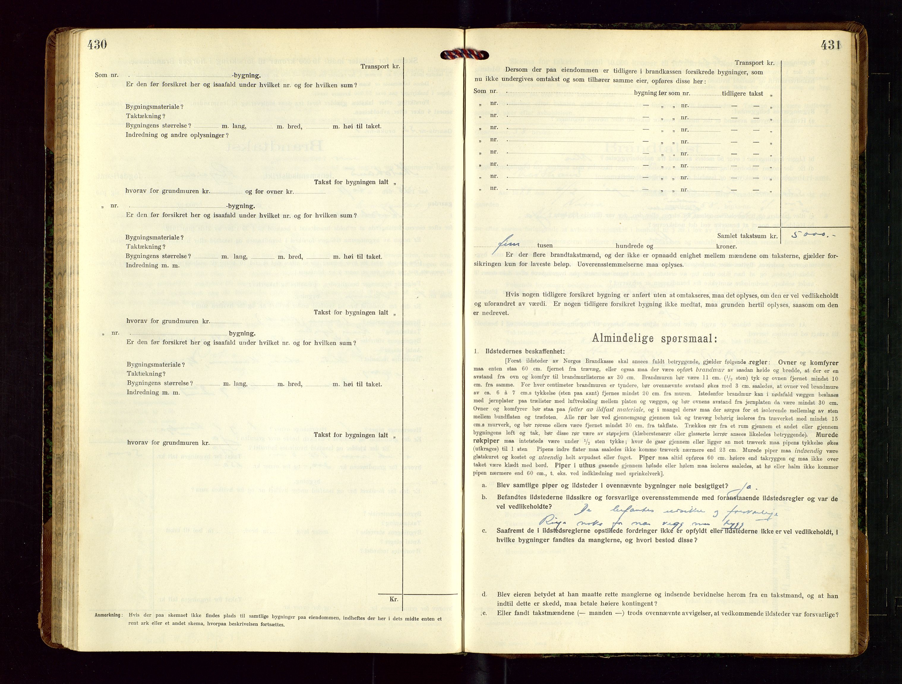 Nedstrand lensmannskontor, SAST/A-100236/Gob/L0002: "Brandtakstprotokol for Nerstrand lensmandsdistrikt Rogaland Fylke", 1916-1949, p. 430-431