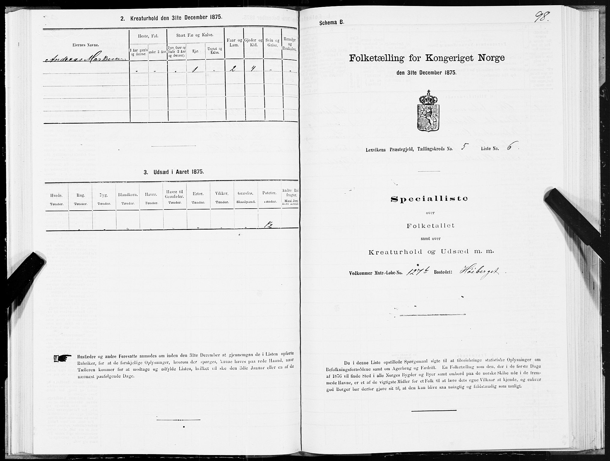 SAT, 1875 census for 1718P Leksvik, 1875, p. 3098