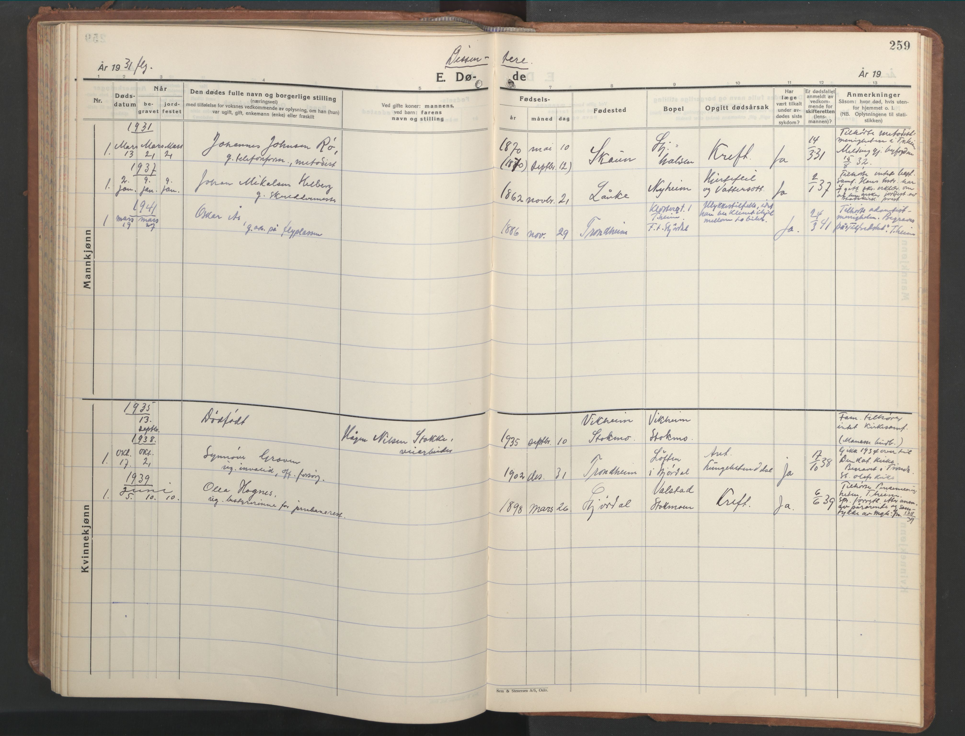 Ministerialprotokoller, klokkerbøker og fødselsregistre - Nord-Trøndelag, AV/SAT-A-1458/709/L0089: Parish register (copy) no. 709C03, 1935-1948, p. 259