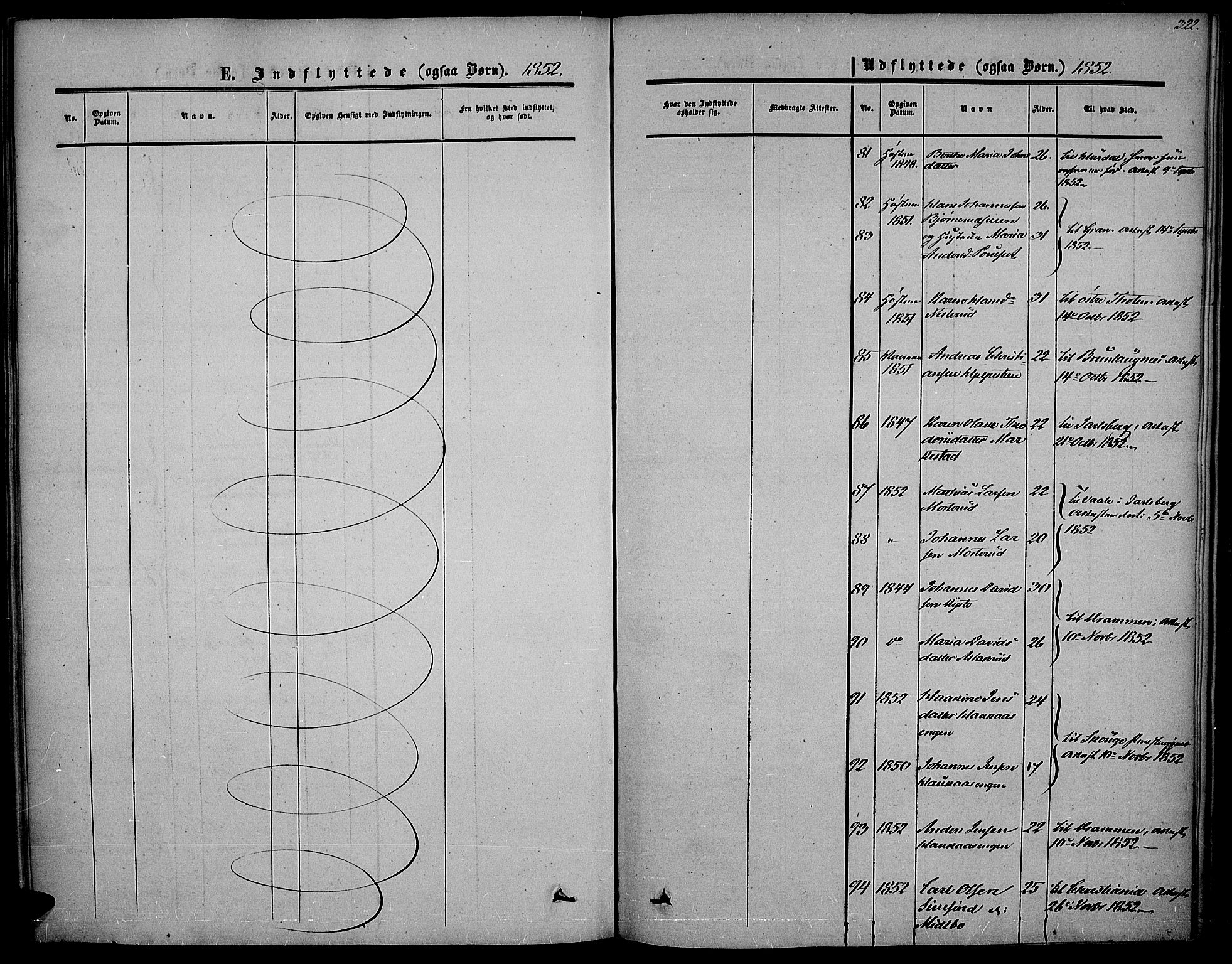 Vestre Toten prestekontor, SAH/PREST-108/H/Ha/Haa/L0005: Parish register (official) no. 5, 1850-1855, p. 322