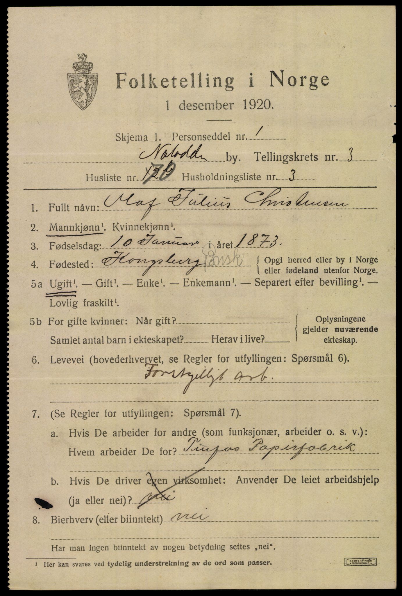 SAKO, 1920 census for Notodden, 1920, p. 9806