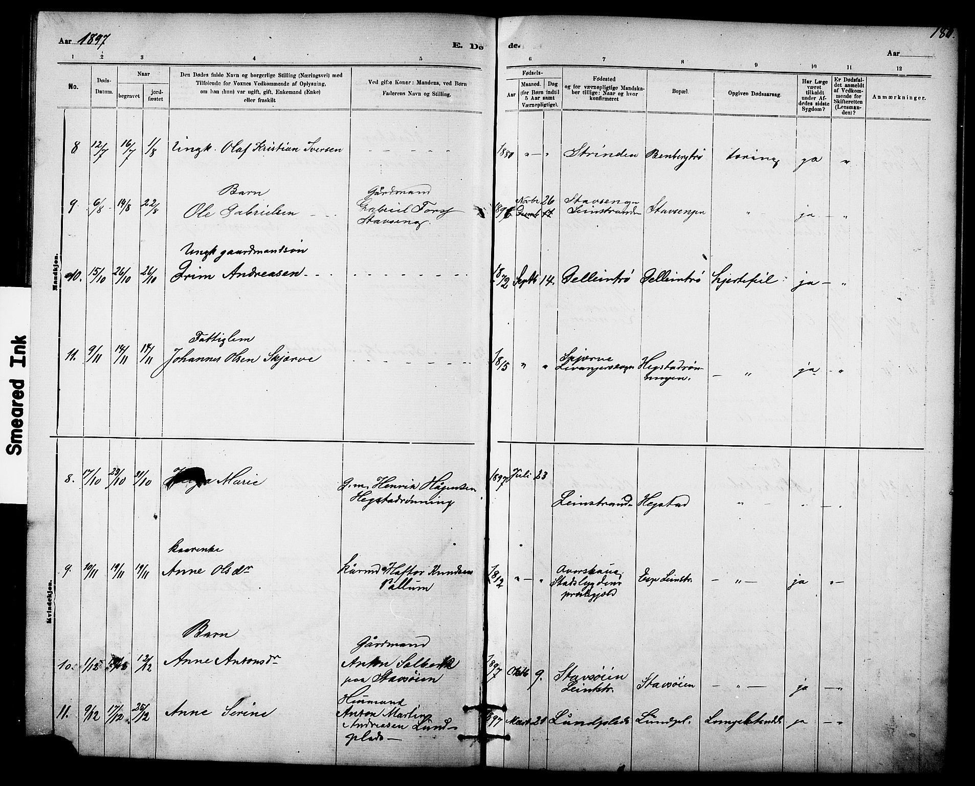 Ministerialprotokoller, klokkerbøker og fødselsregistre - Sør-Trøndelag, AV/SAT-A-1456/613/L0395: Parish register (copy) no. 613C03, 1887-1909, p. 180