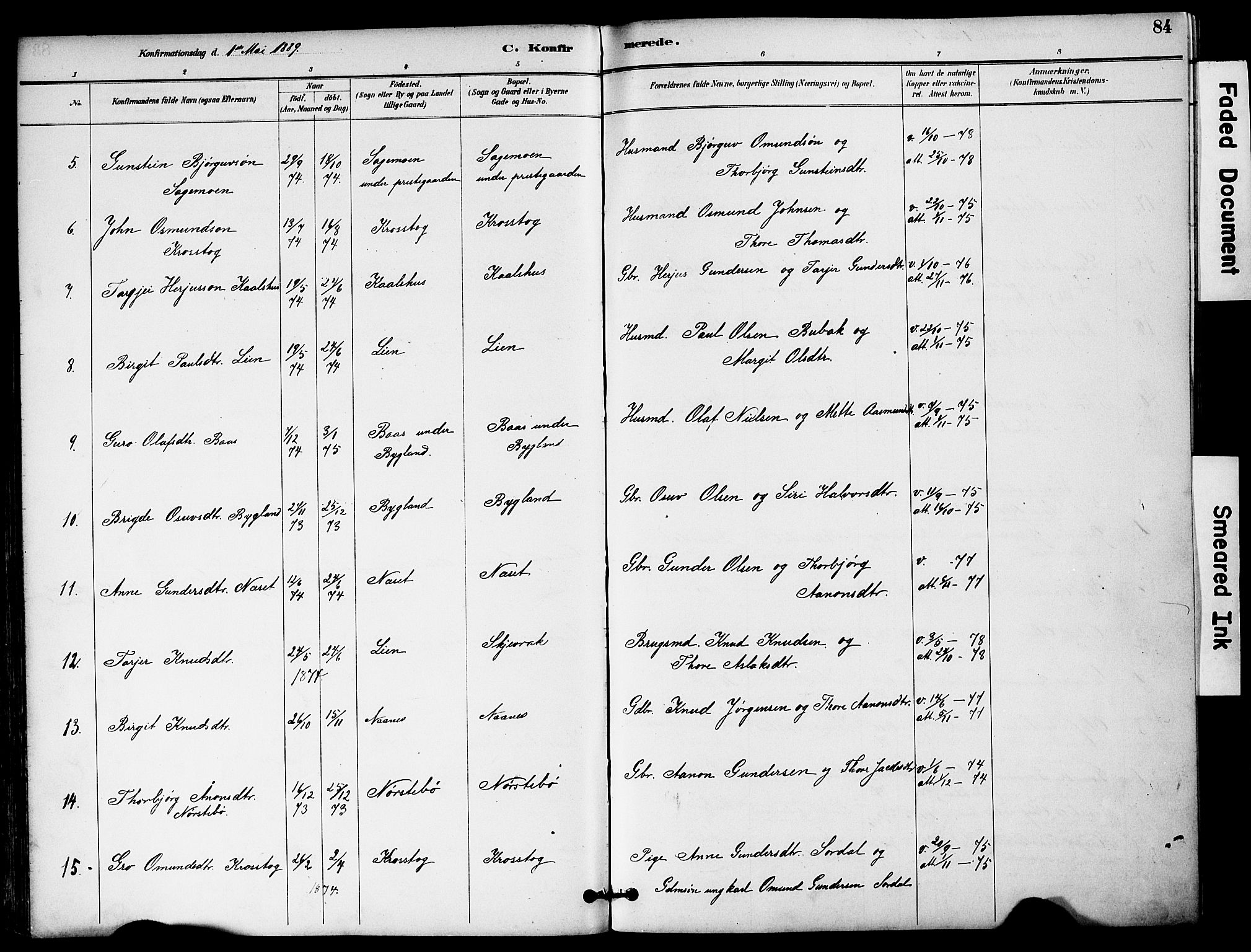Bygland sokneprestkontor, SAK/1111-0006/F/Fa/Fab/L0007: Parish register (official) no. A 7, 1885-1909, p. 84