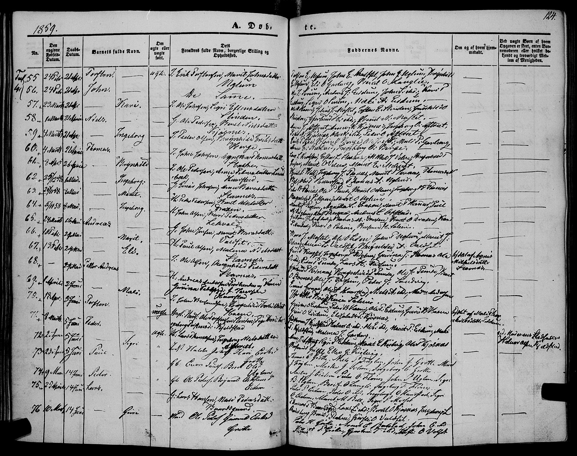 Ministerialprotokoller, klokkerbøker og fødselsregistre - Sør-Trøndelag, AV/SAT-A-1456/695/L1145: Parish register (official) no. 695A06 /1, 1843-1859, p. 124