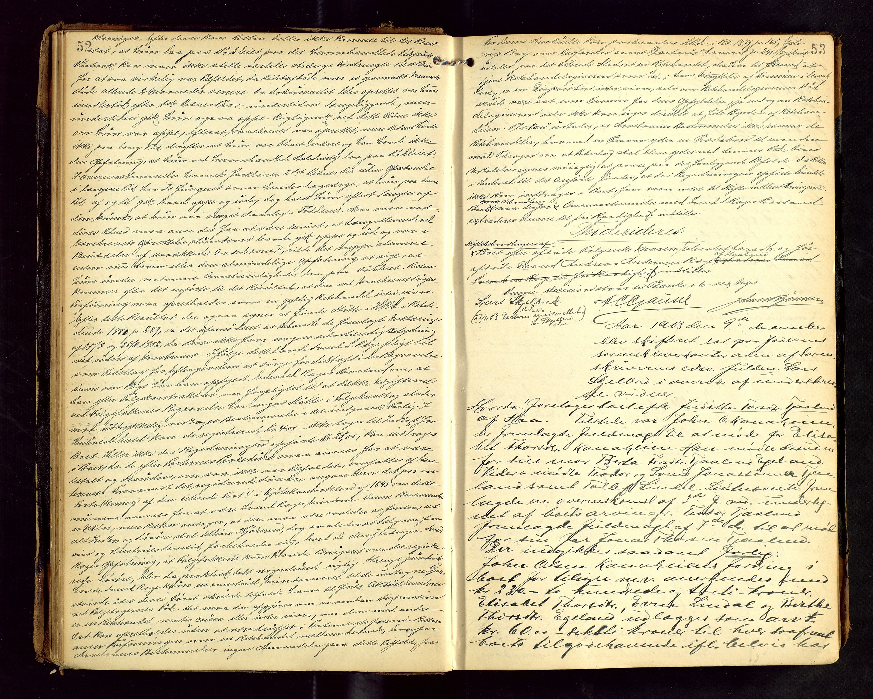 Jæren sorenskriveri, AV/SAST-A-100310/01/5/53/53BA/L0001: SKIFTEFORHANDLINGSPROTOKOLL, 1903-1908, p. 52-53