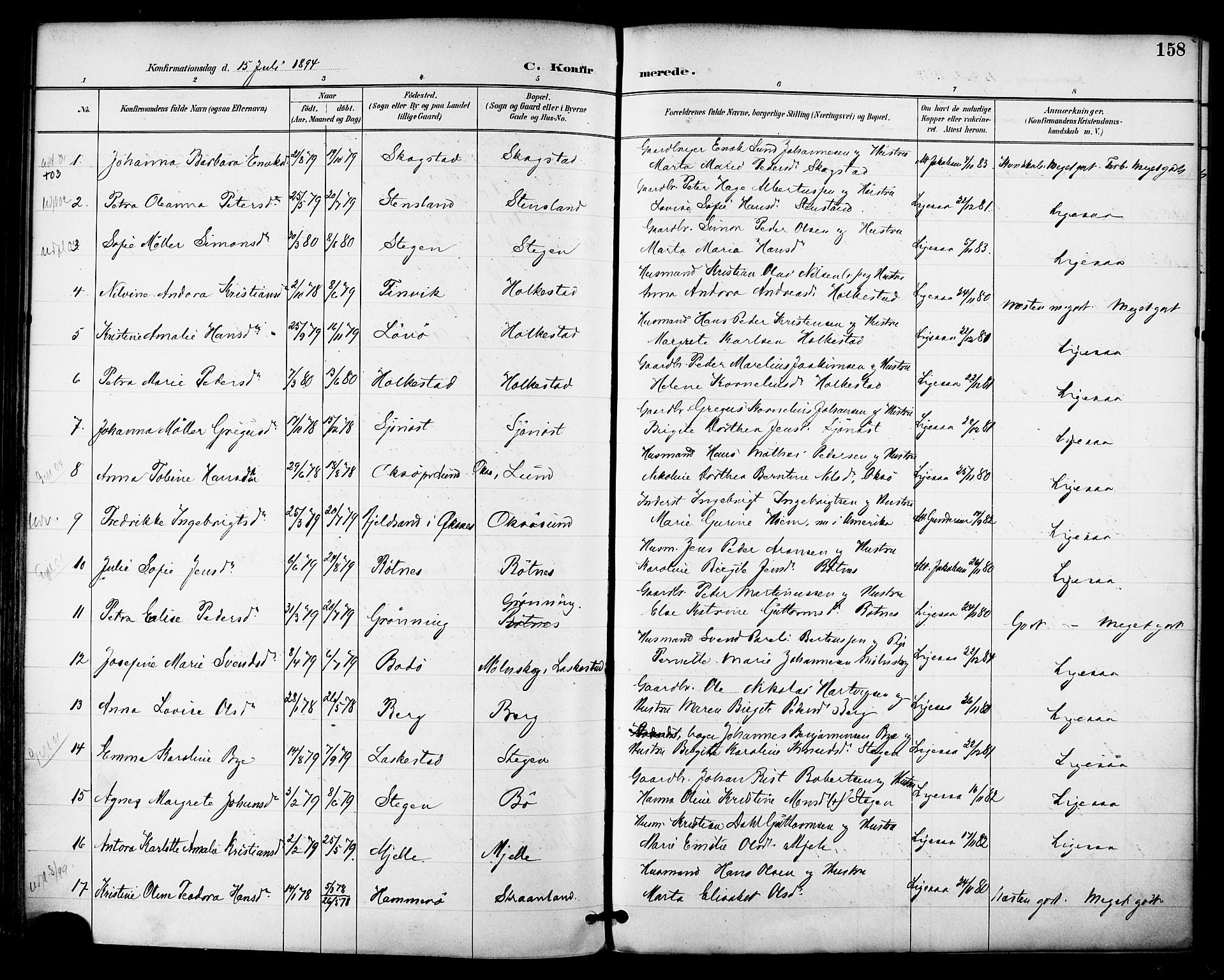 Ministerialprotokoller, klokkerbøker og fødselsregistre - Nordland, AV/SAT-A-1459/855/L0803: Parish register (official) no. 855A11, 1887-1905, p. 158