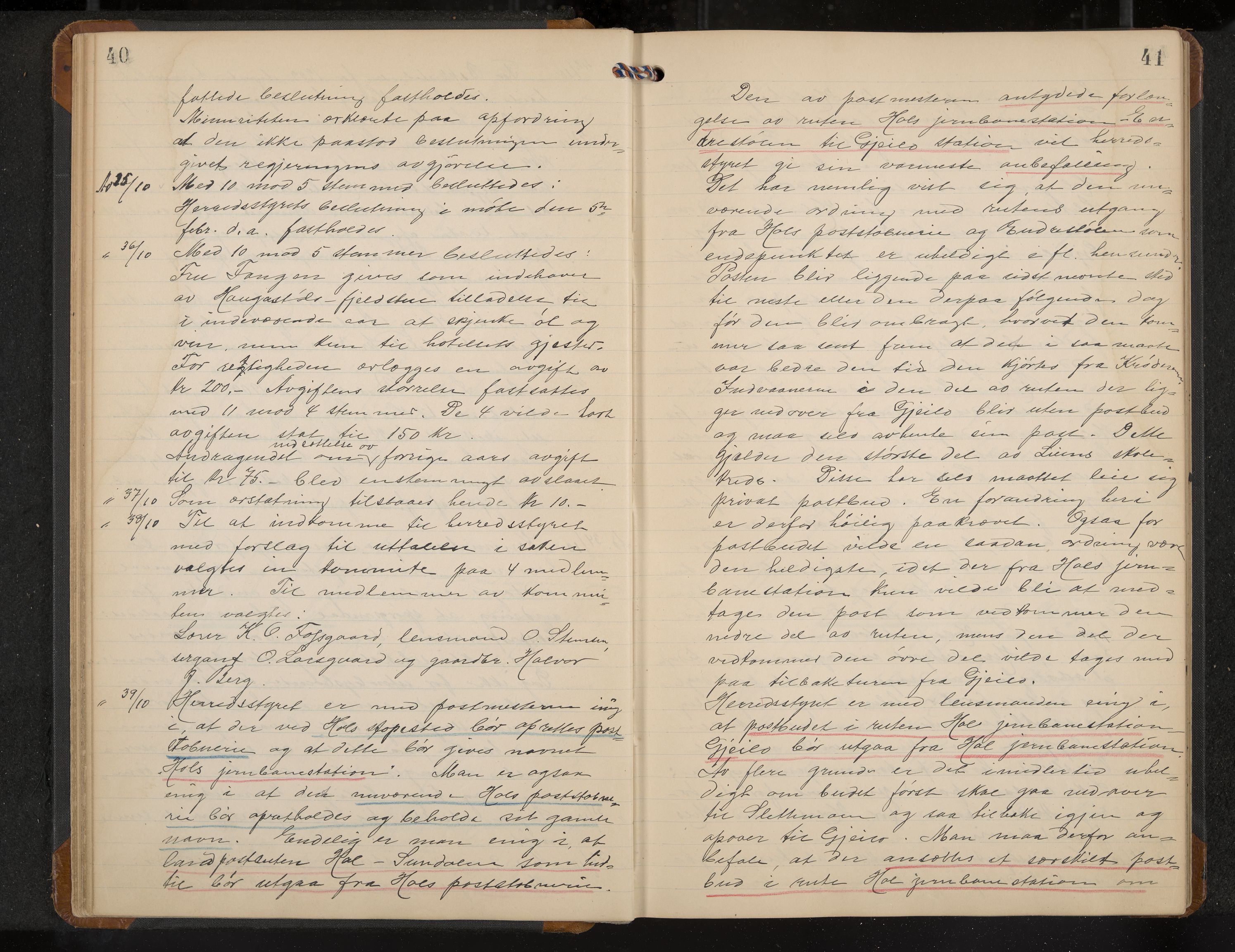 Hol formannskap og sentraladministrasjon, IKAK/0620021-1/A/L0005: Møtebok, 1909-1915, p. 40-41