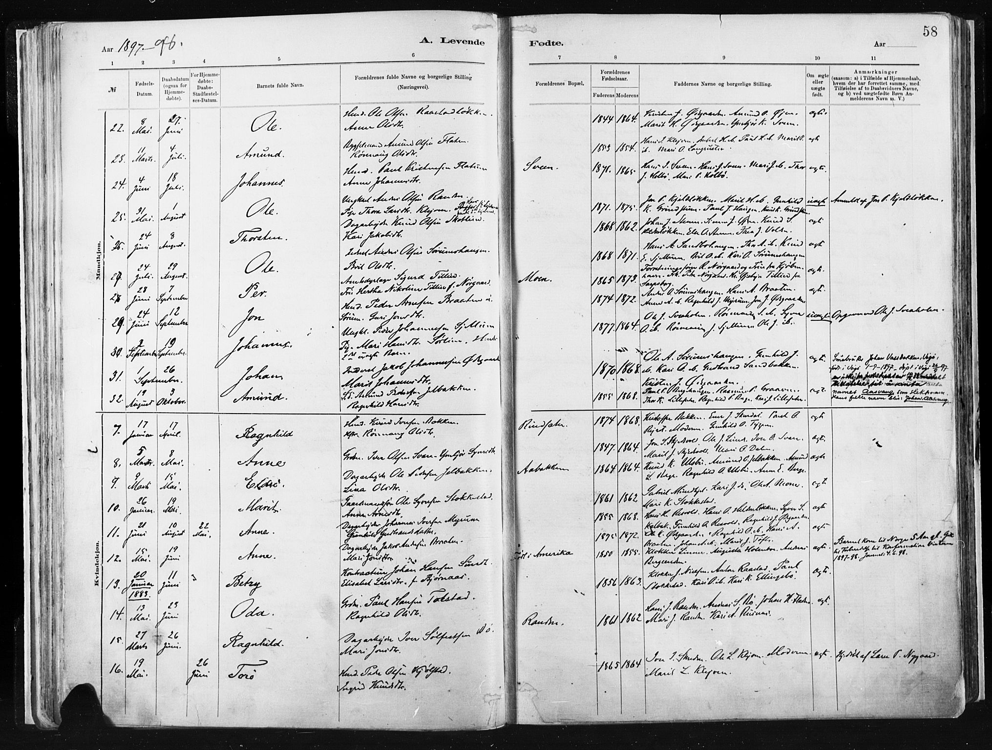 Vågå prestekontor, AV/SAH-PREST-076/H/Ha/Haa/L0009: Parish register (official) no. 9, 1886-1904, p. 58