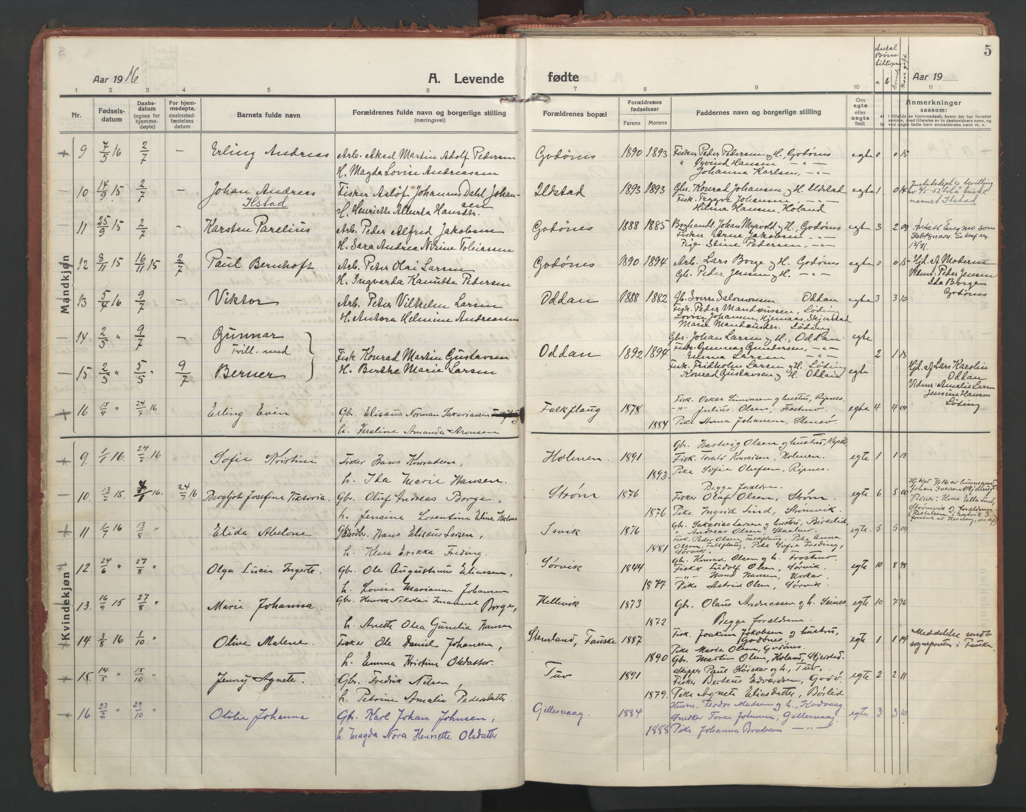 Ministerialprotokoller, klokkerbøker og fødselsregistre - Nordland, AV/SAT-A-1459/804/L0086: Parish register (official) no. 804A07, 1916-1935, p. 5