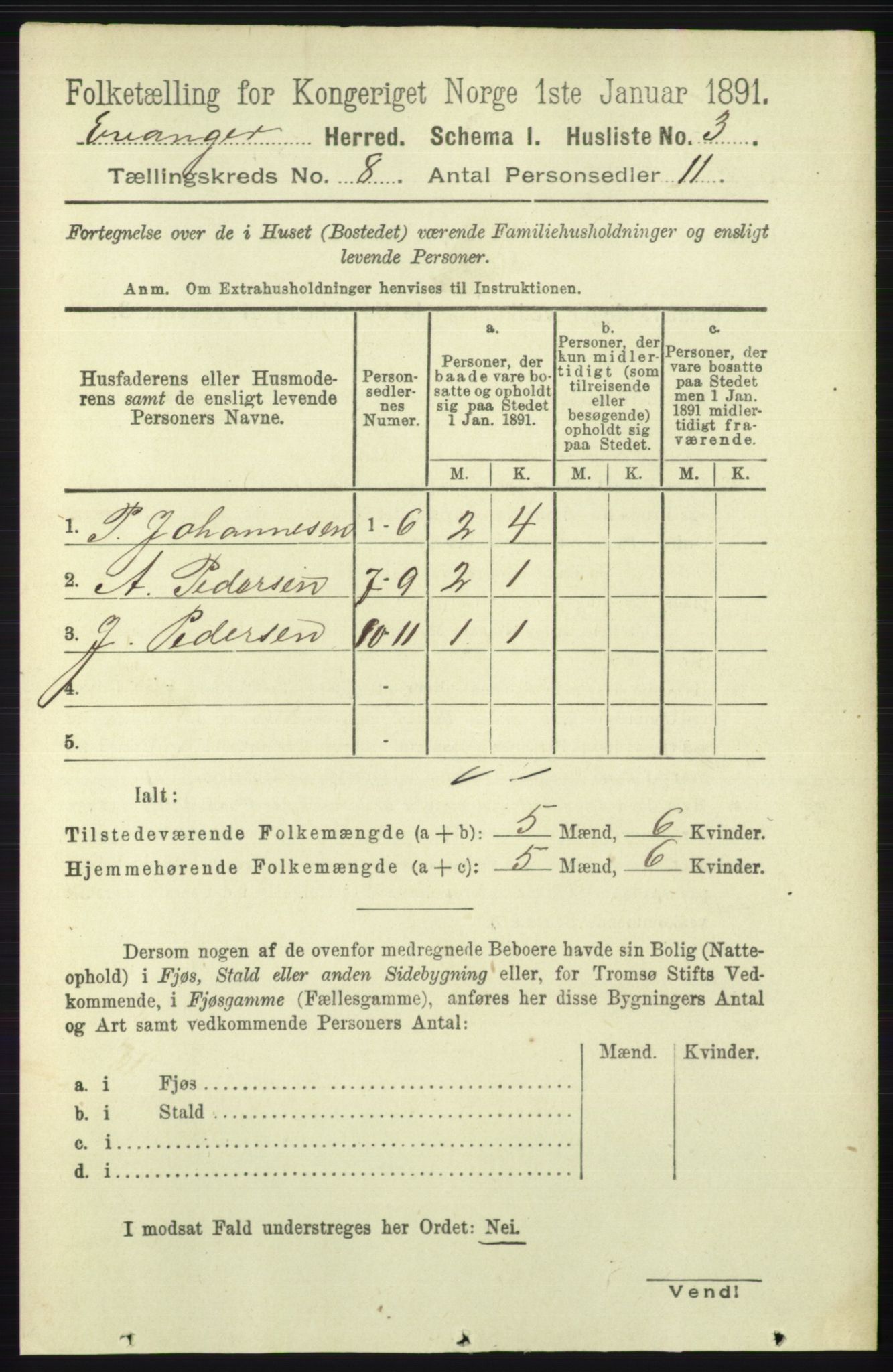 RA, 1891 census for 1237 Evanger, 1891, p. 2249