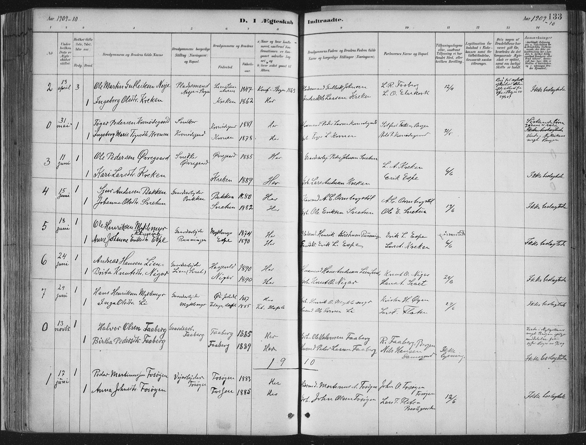 Jostedal sokneprestembete, SAB/A-80601/H/Haa/Haab/L0001: Parish register (official) no. B 1, 1887-1914, p. 133