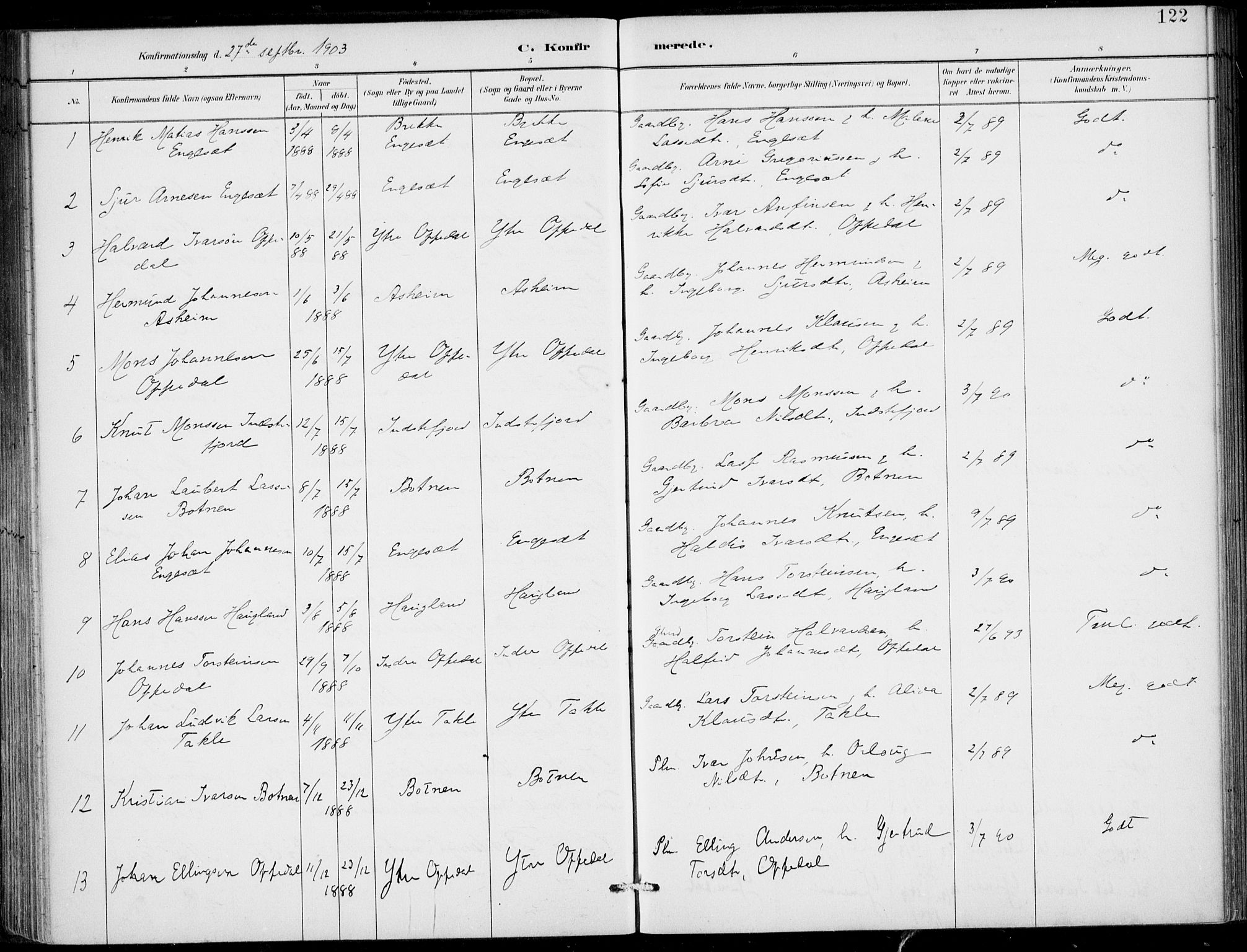 Gulen sokneprestembete, SAB/A-80201/H/Haa/Haac/L0002: Parish register (official) no. C  2, 1882-1914, p. 122