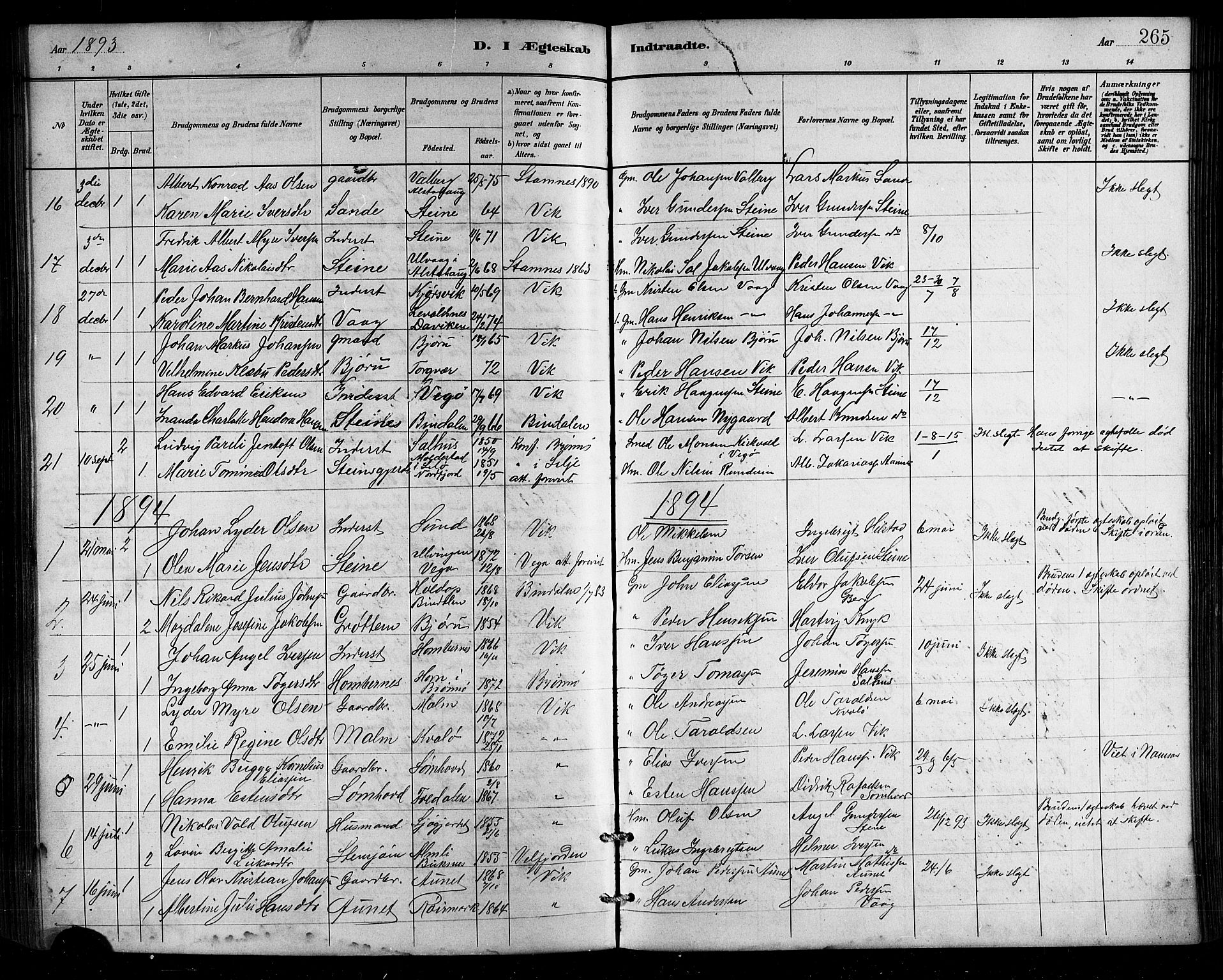 Ministerialprotokoller, klokkerbøker og fødselsregistre - Nordland, SAT/A-1459/812/L0188: Parish register (copy) no. 812C06, 1884-1912, p. 265