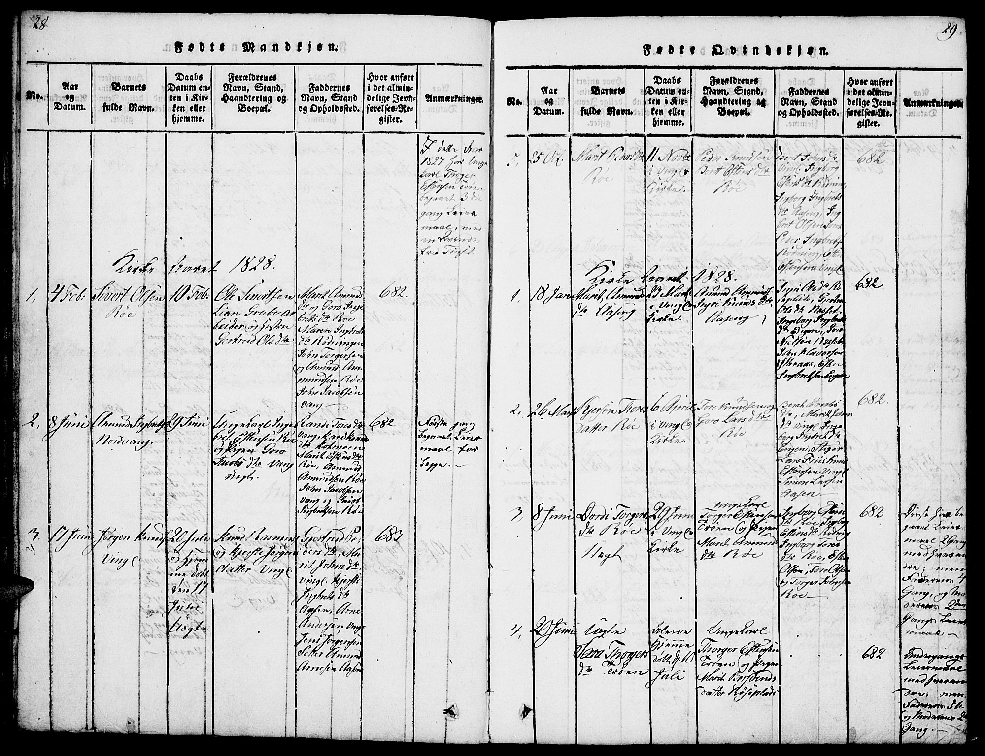 Tolga prestekontor, SAH/PREST-062/L/L0003: Parish register (copy) no. 3, 1815-1862, p. 28-29