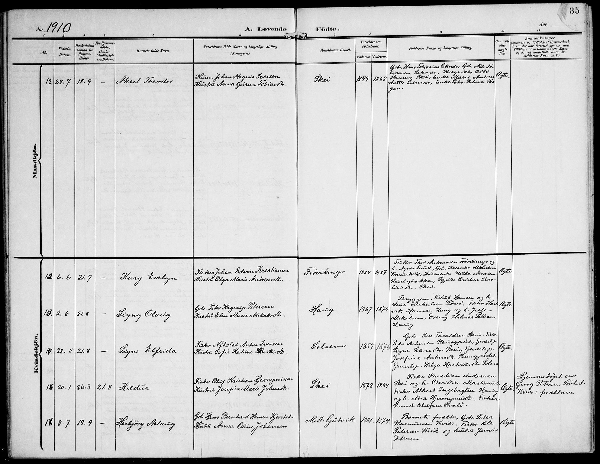 Ministerialprotokoller, klokkerbøker og fødselsregistre - Nord-Trøndelag, AV/SAT-A-1458/788/L0698: Parish register (official) no. 788A05, 1902-1921, p. 35