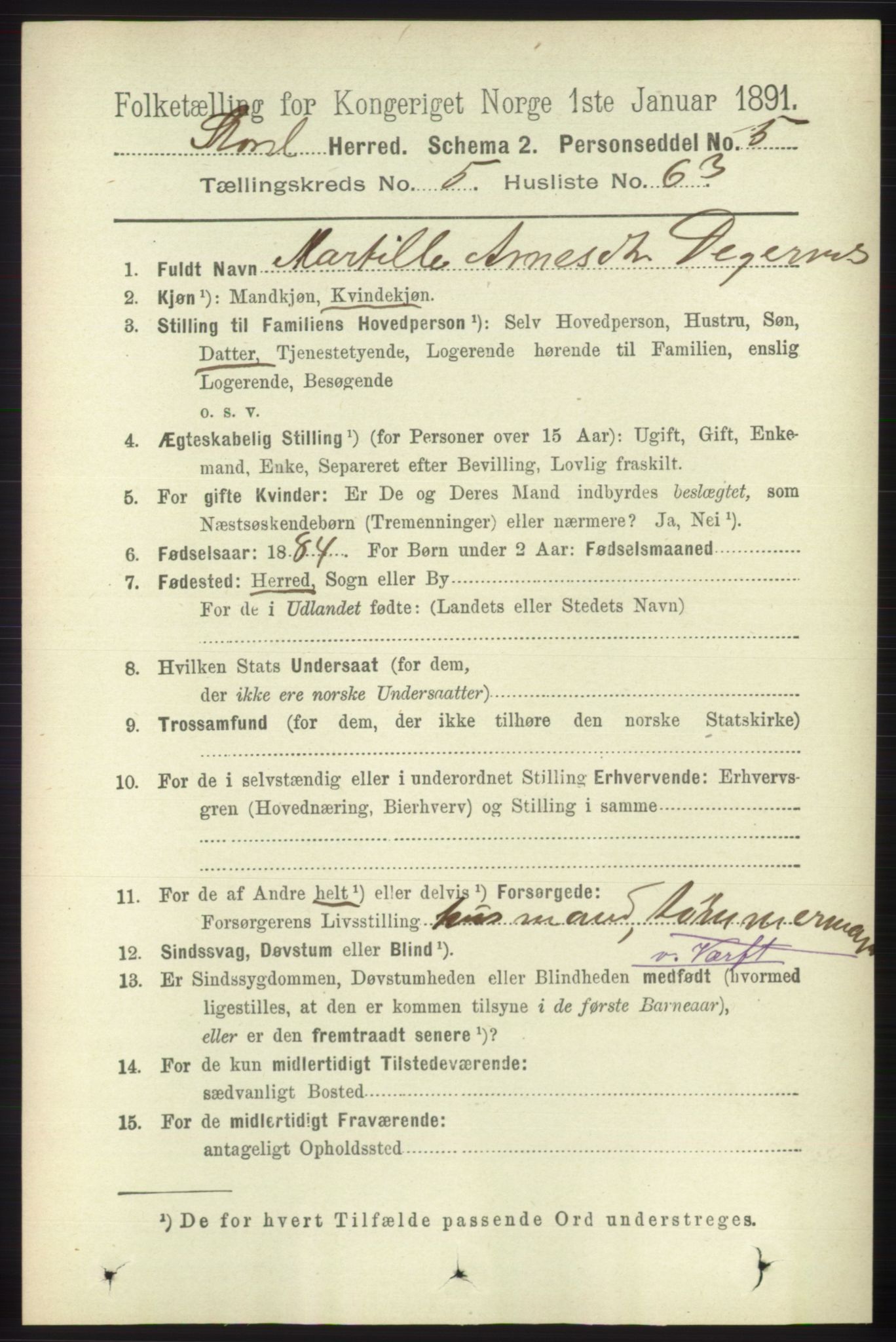 RA, 1891 census for 1221 Stord, 1891, p. 2014