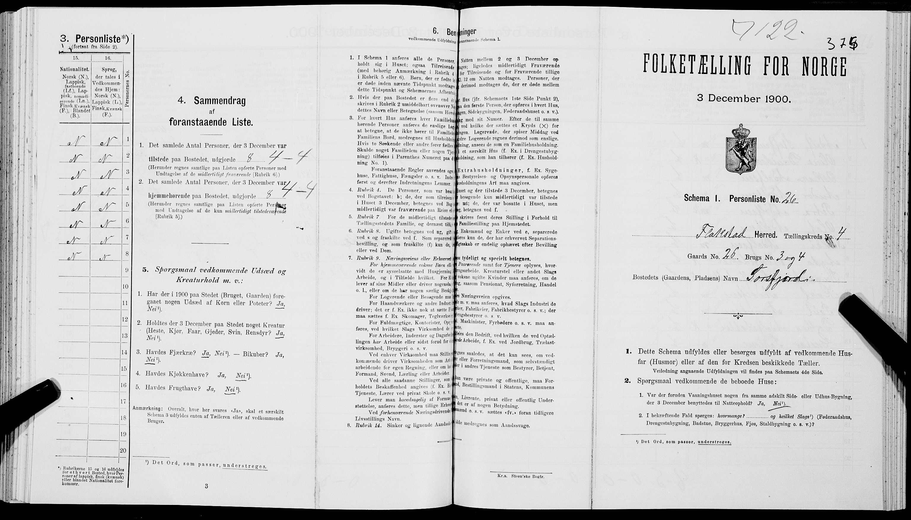 SAT, 1900 census for Flakstad, 1900, p. 395