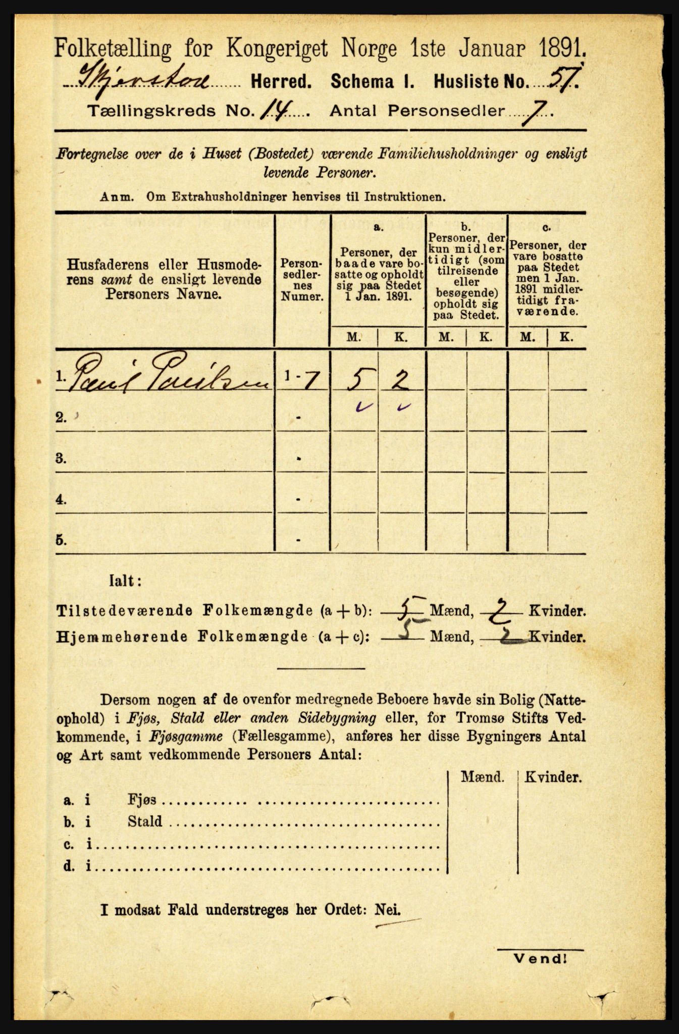 RA, 1891 census for 1842 Skjerstad, 1891, p. 5010