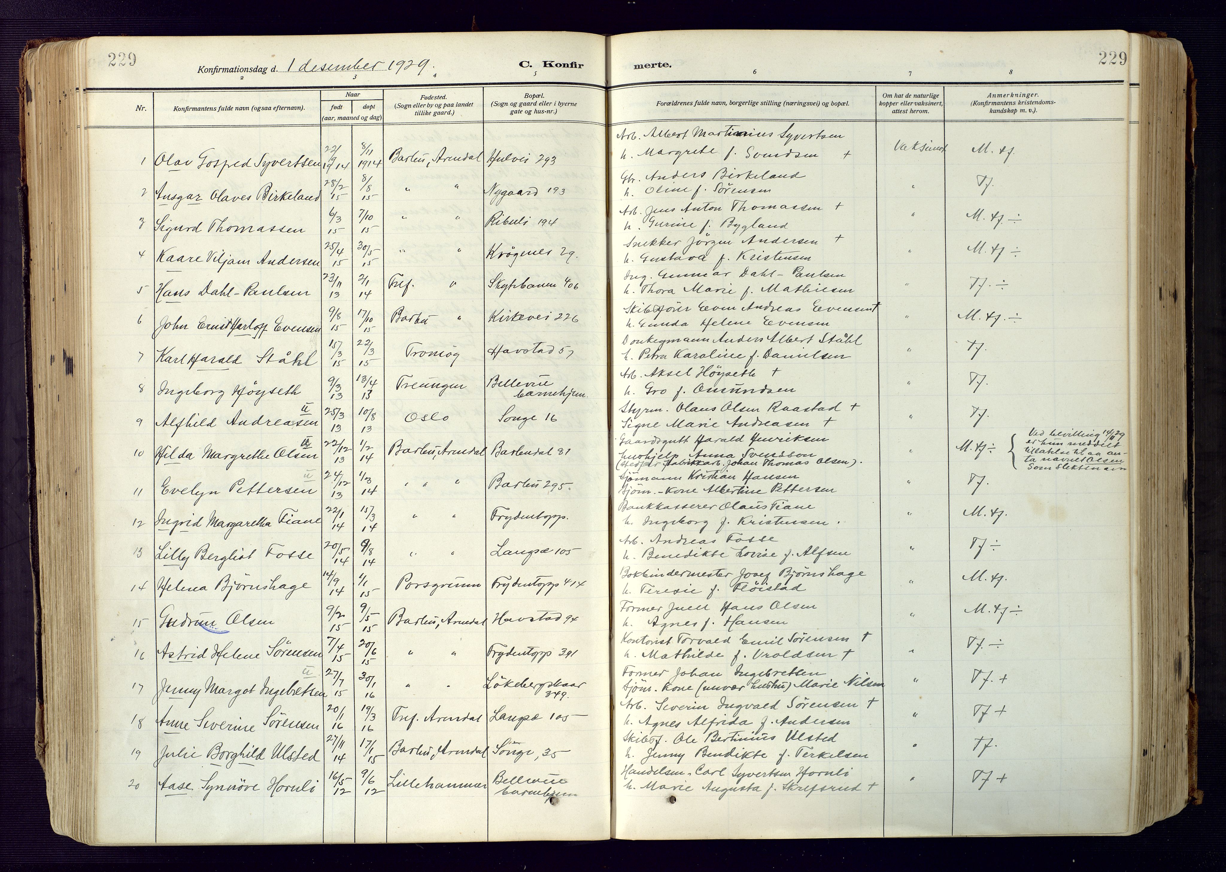 Barbu sokneprestkontor, SAK/1111-0003/F/Fa/L0006: Parish register (official) no. A 6, 1910-1929, p. 229