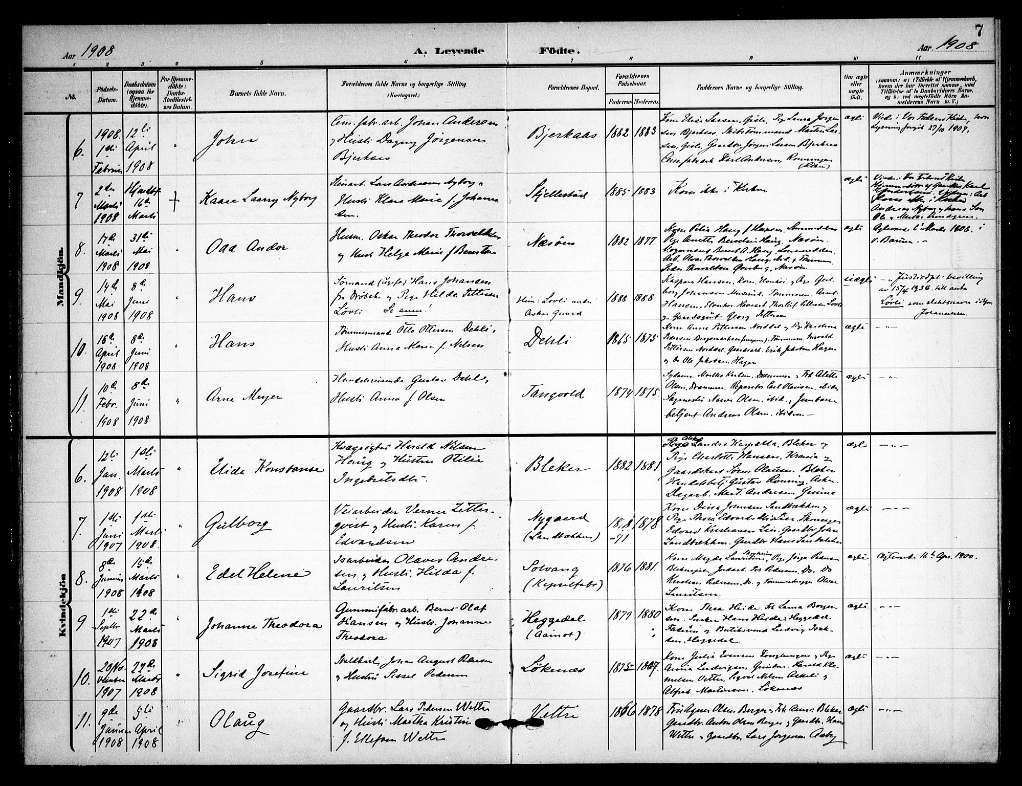 Asker prestekontor Kirkebøker, SAO/A-10256a/F/Fa/L0017: Parish register (official) no. I 17, 1907-1915, p. 7