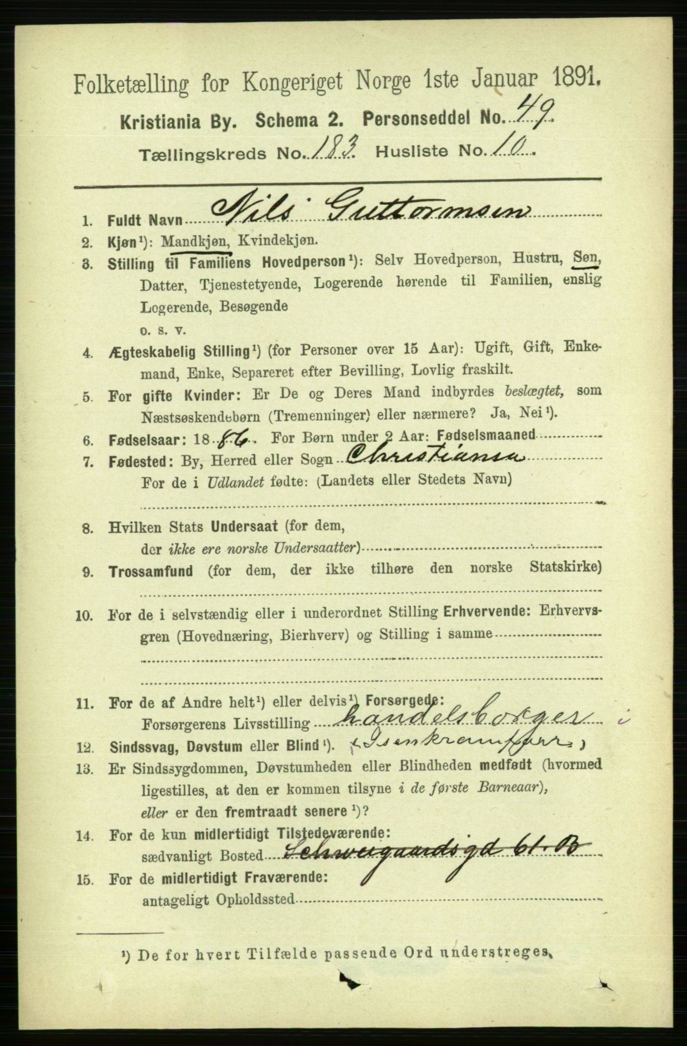 RA, 1891 census for 0301 Kristiania, 1891, p. 109733