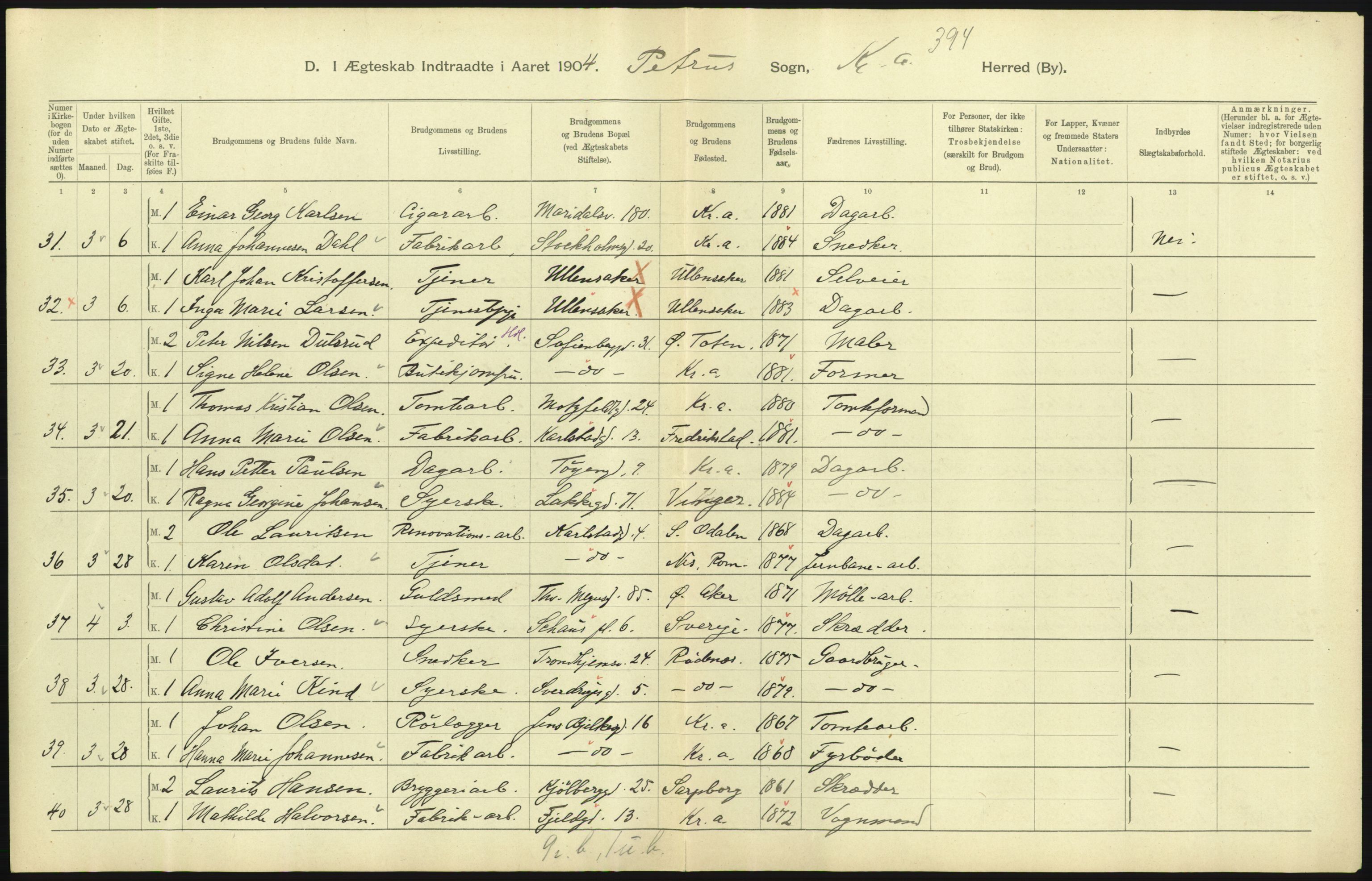 Statistisk sentralbyrå, Sosiodemografiske emner, Befolkning, AV/RA-S-2228/D/Df/Dfa/Dfab/L0004: Kristiania: Gifte, døde, 1904, p. 137