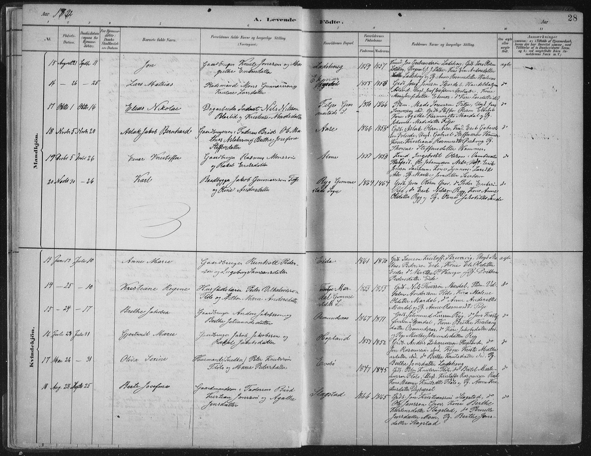 Gloppen sokneprestembete, SAB/A-80101/H/Haa/Haab/L0001: Parish register (official) no. B  1, 1885-1905, p. 28