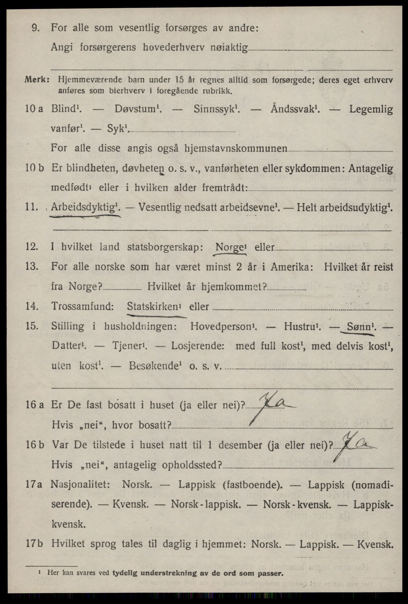 SAT, 1920 census for Ørland, 1920, p. 1922