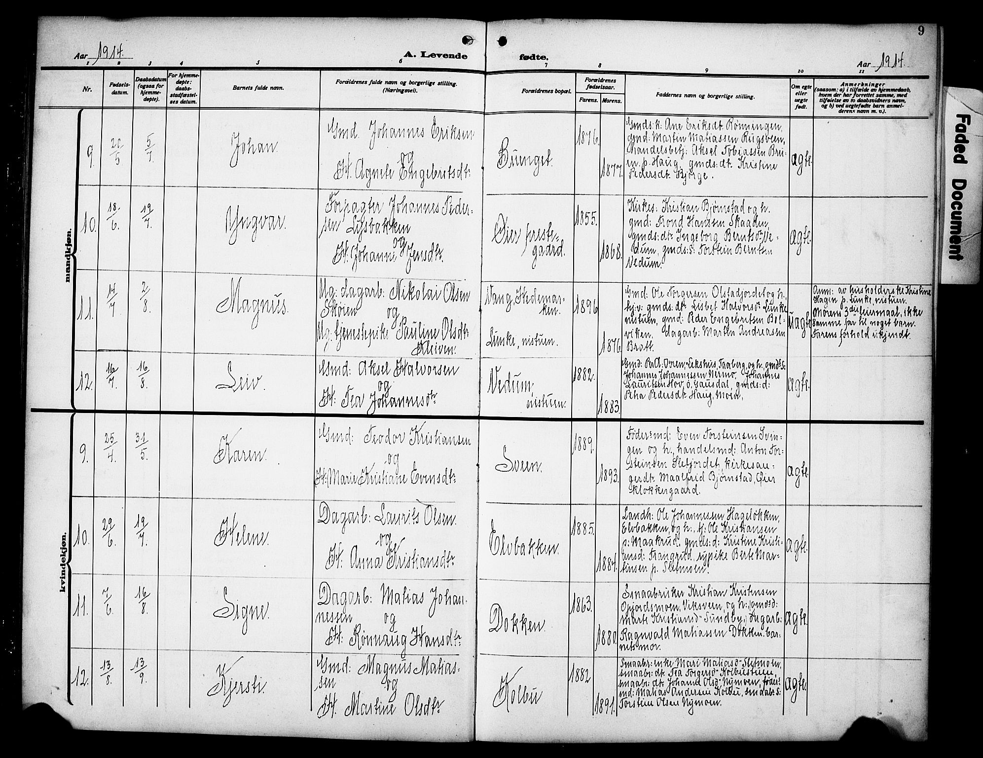 Øyer prestekontor, AV/SAH-PREST-084/H/Ha/Hab/L0007: Parish register (copy) no. 7, 1913-1928, p. 9