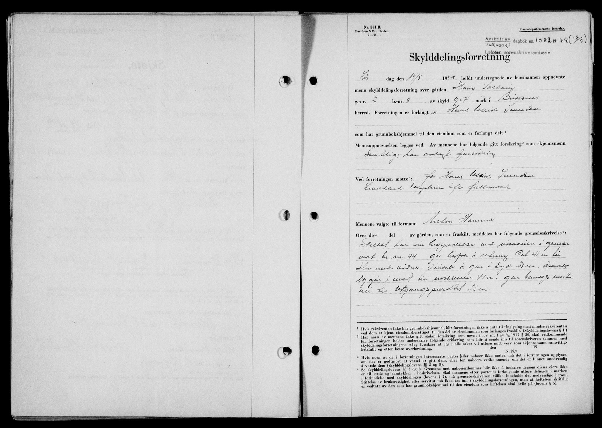 Lofoten sorenskriveri, SAT/A-0017/1/2/2C/L0020a: Mortgage book no. 20a, 1948-1949, Diary no: : 1082/1949