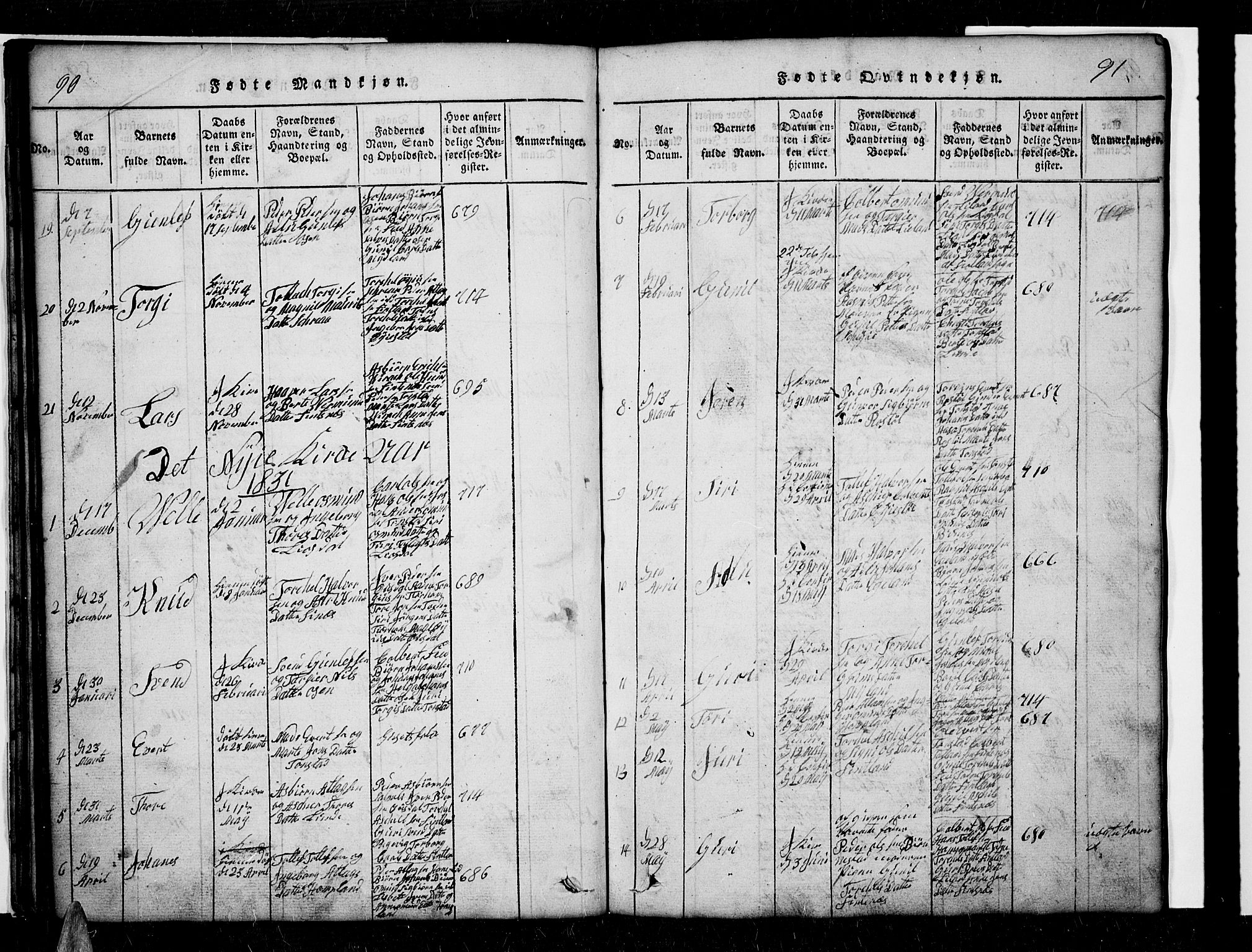 Sirdal sokneprestkontor, SAK/1111-0036/F/Fb/Fbb/L0001: Parish register (copy) no. B 1, 1815-1834, p. 90-91