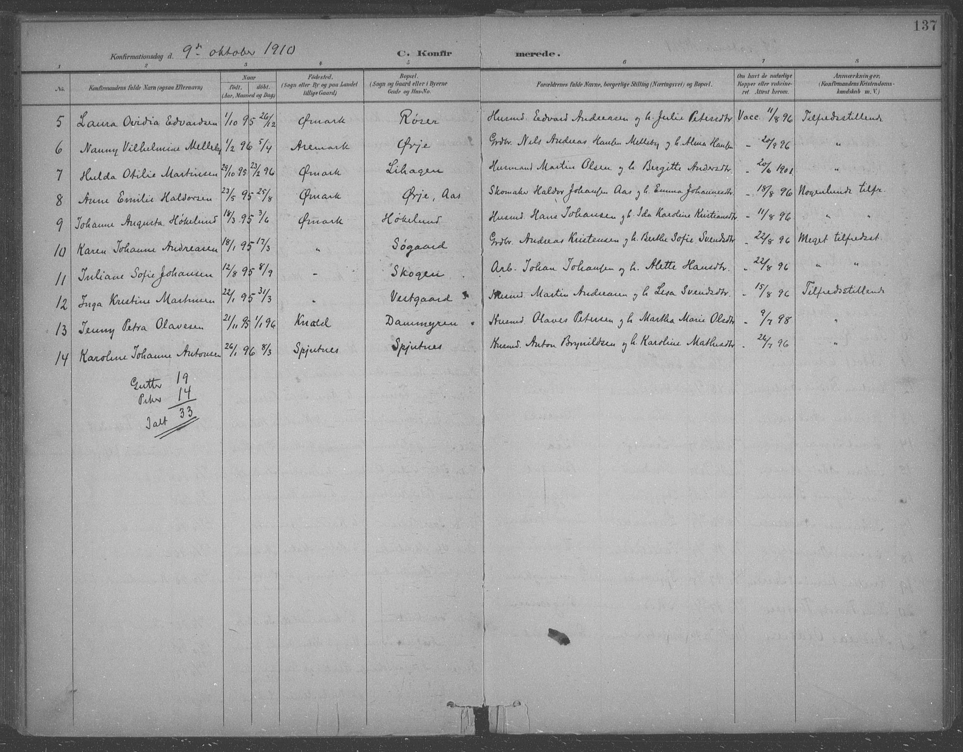Aremark prestekontor Kirkebøker, SAO/A-10899/F/Fb/L0005: Parish register (official) no. II 5, 1895-1919, p. 137