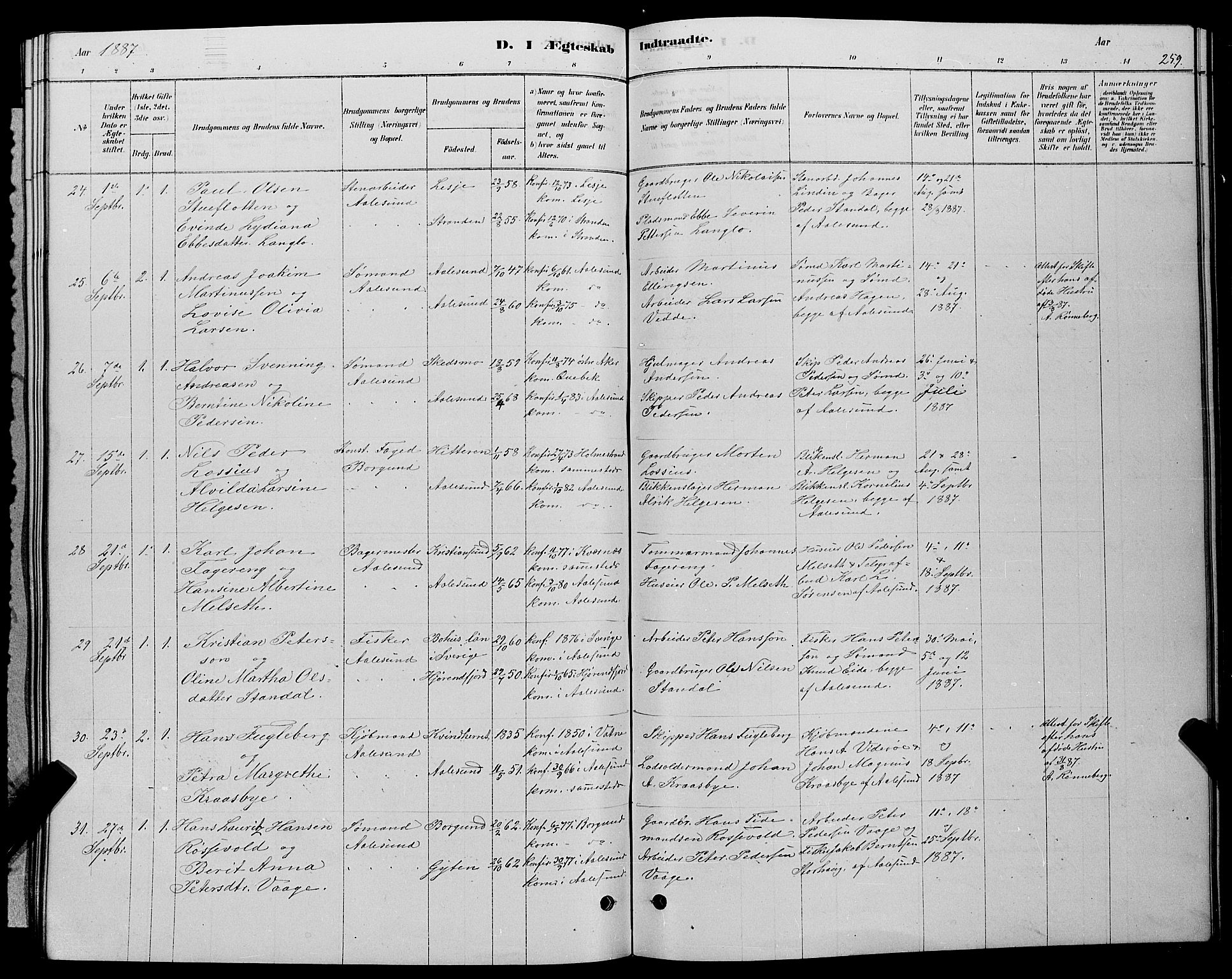 Ministerialprotokoller, klokkerbøker og fødselsregistre - Møre og Romsdal, AV/SAT-A-1454/529/L0466: Parish register (copy) no. 529C03, 1878-1888, p. 259