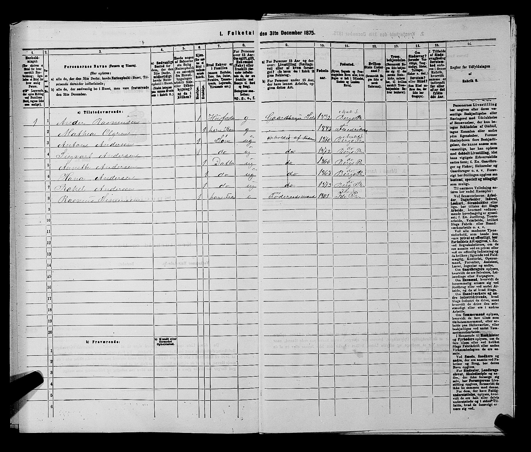 RA, 1875 census for 0116P Berg, 1875, p. 1076