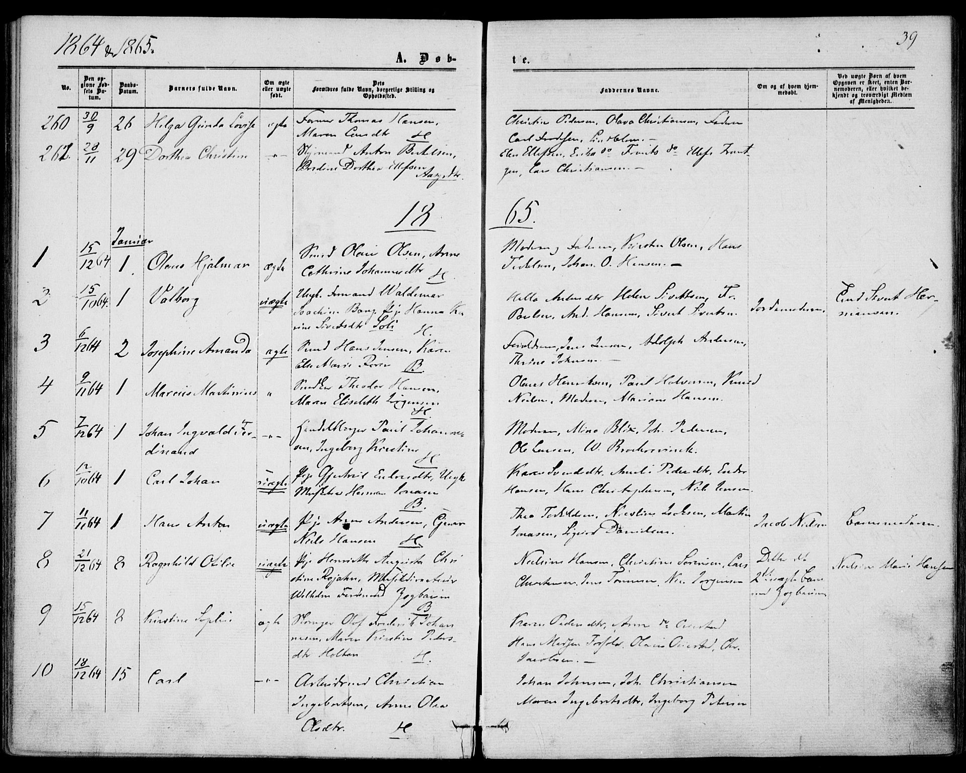 Borre kirkebøker, SAKO/A-338/F/Fa/L0007: Parish register (official) no. I 7, 1862-1867, p. 39