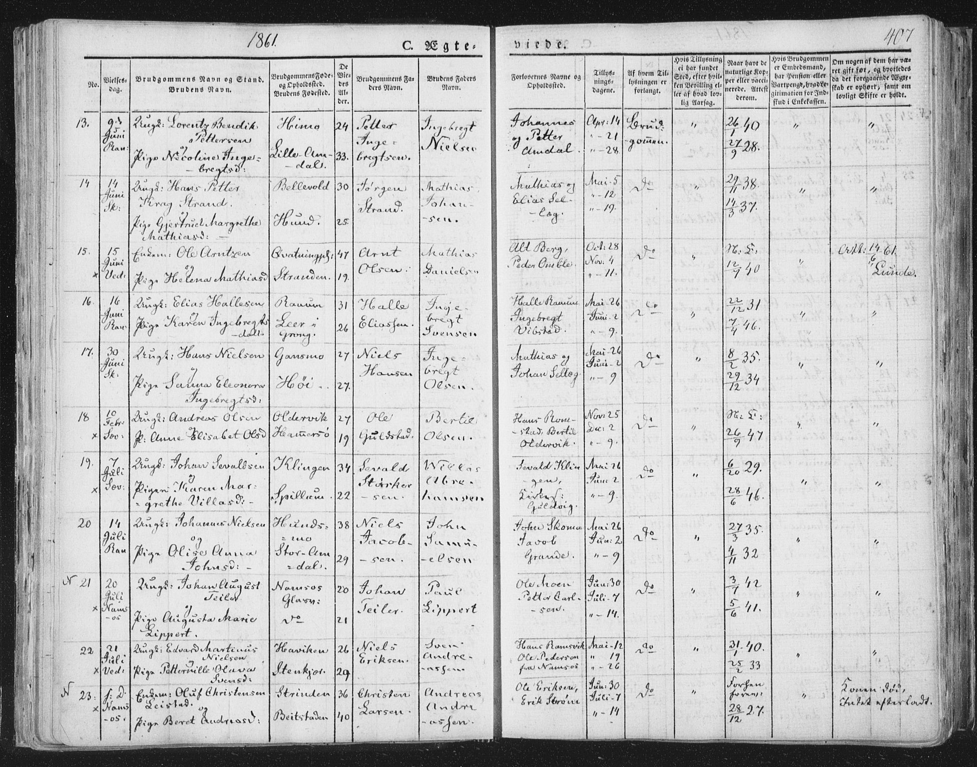 Ministerialprotokoller, klokkerbøker og fødselsregistre - Nord-Trøndelag, SAT/A-1458/764/L0552: Parish register (official) no. 764A07b, 1824-1865, p. 407