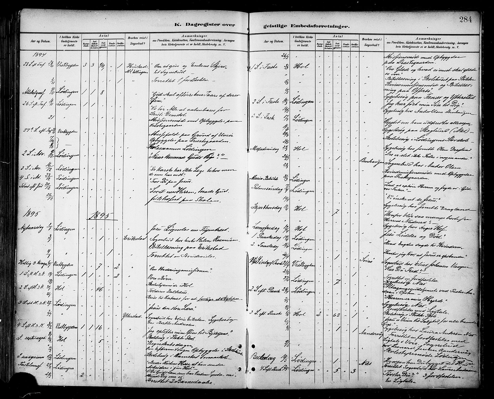Ministerialprotokoller, klokkerbøker og fødselsregistre - Nordland, SAT/A-1459/872/L1035: Parish register (official) no. 872A10, 1884-1896, p. 284