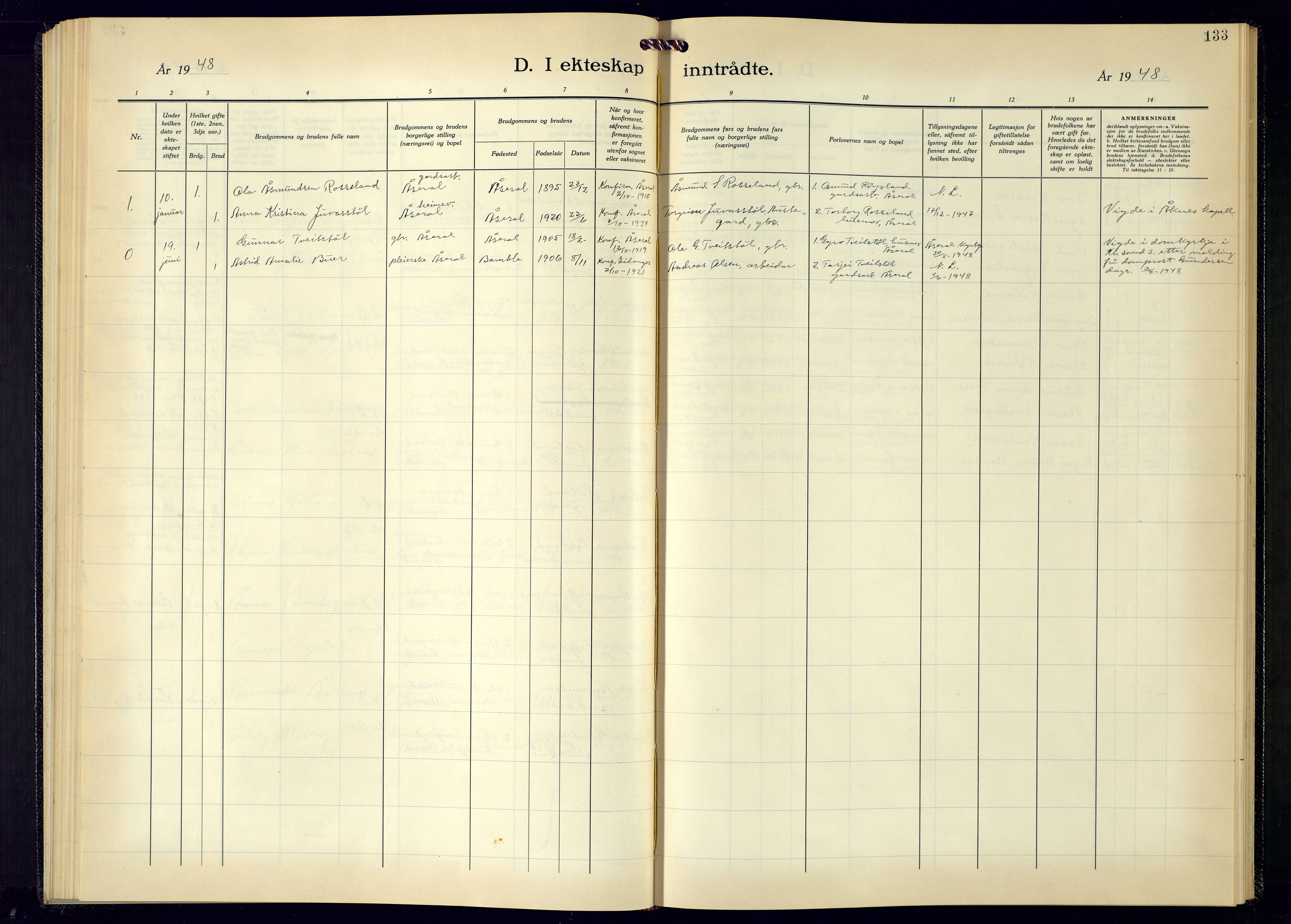 Åseral sokneprestkontor, AV/SAK-1111-0051/F/Fb/L0005: Parish register (copy) no. B-5, 1946-1979, p. 133